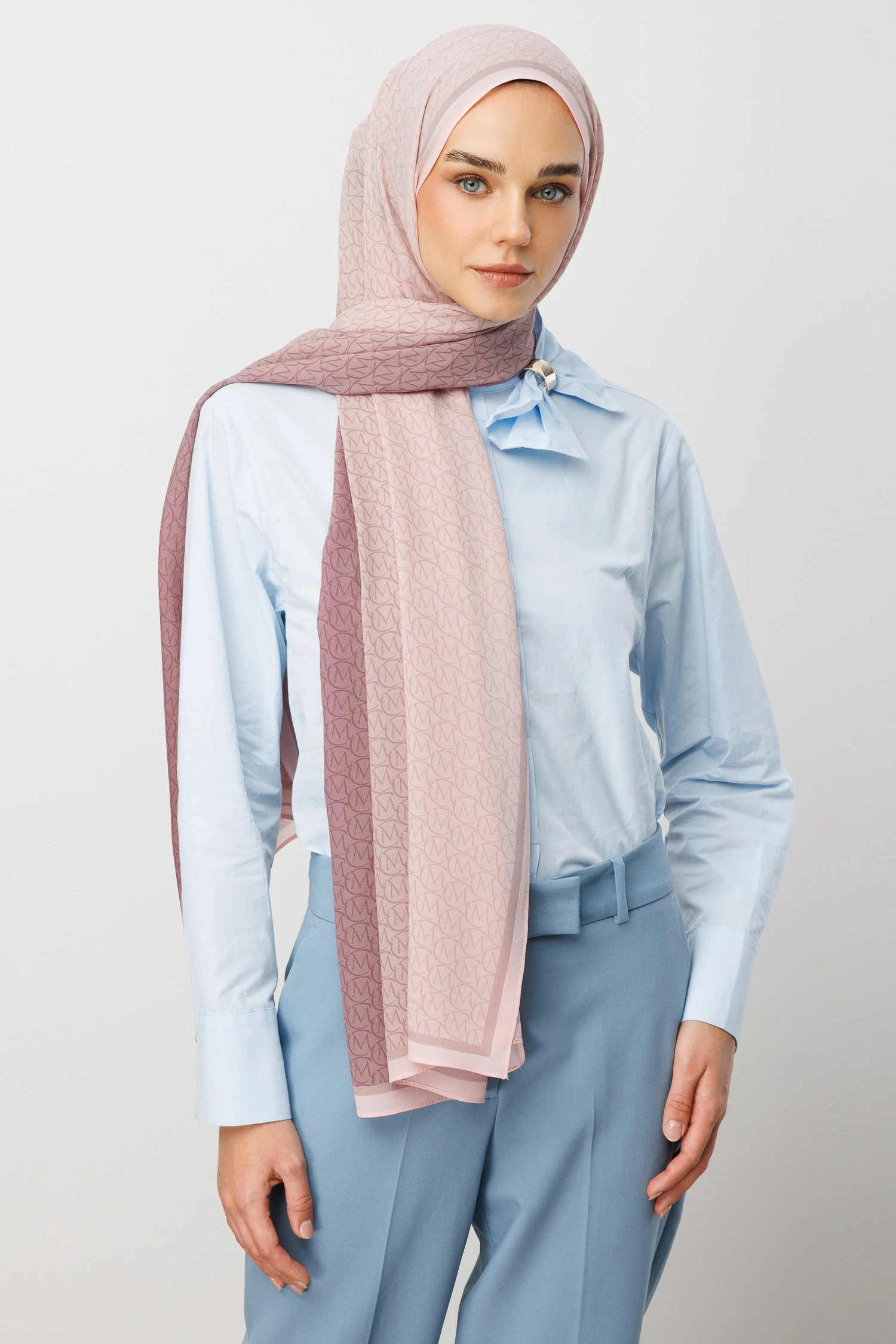 Wholesale Monogram Hebei Silk Shawl - Powder