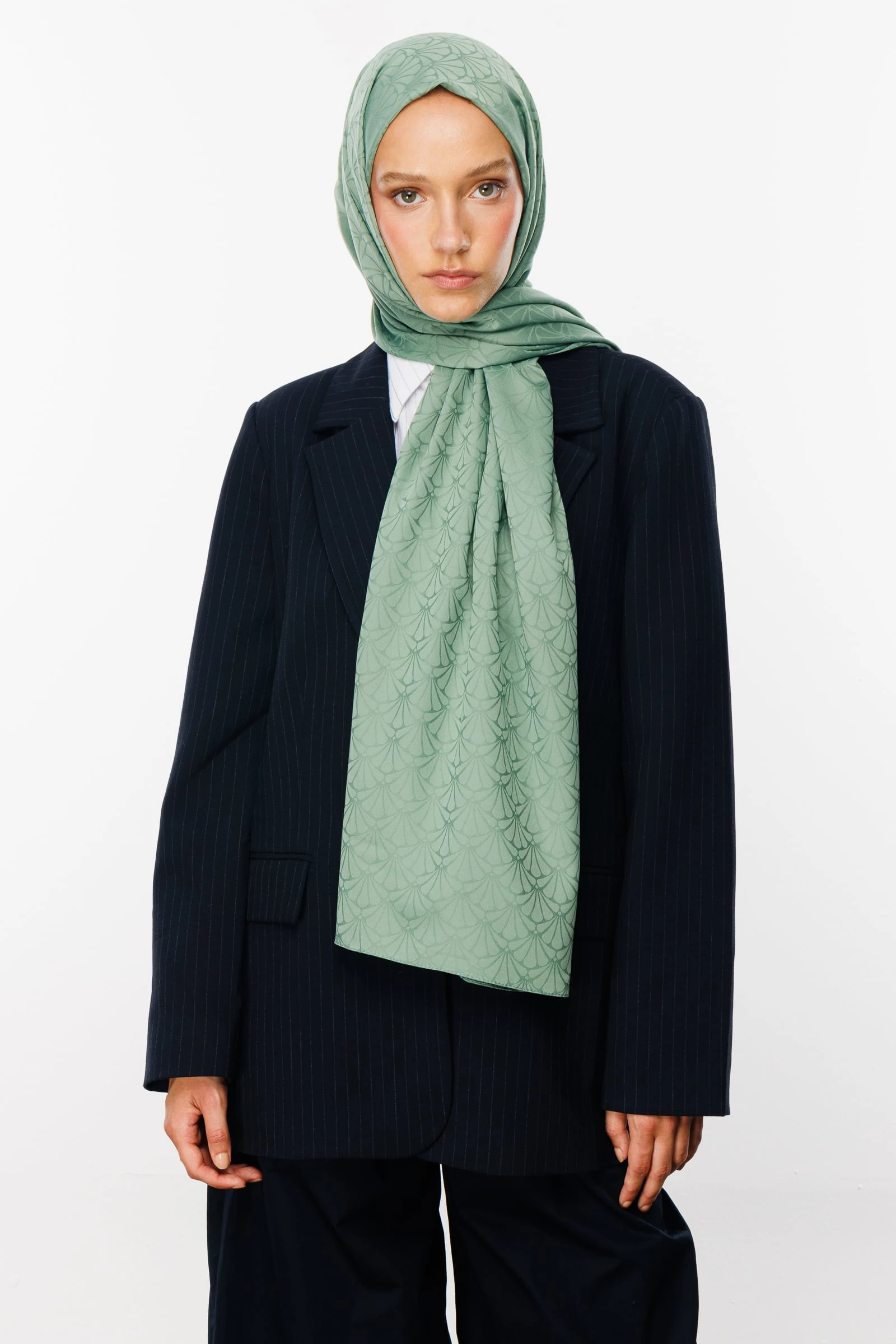 Toptan Lotus Desen İpeksi Jakar Şal - Küf Yeşili