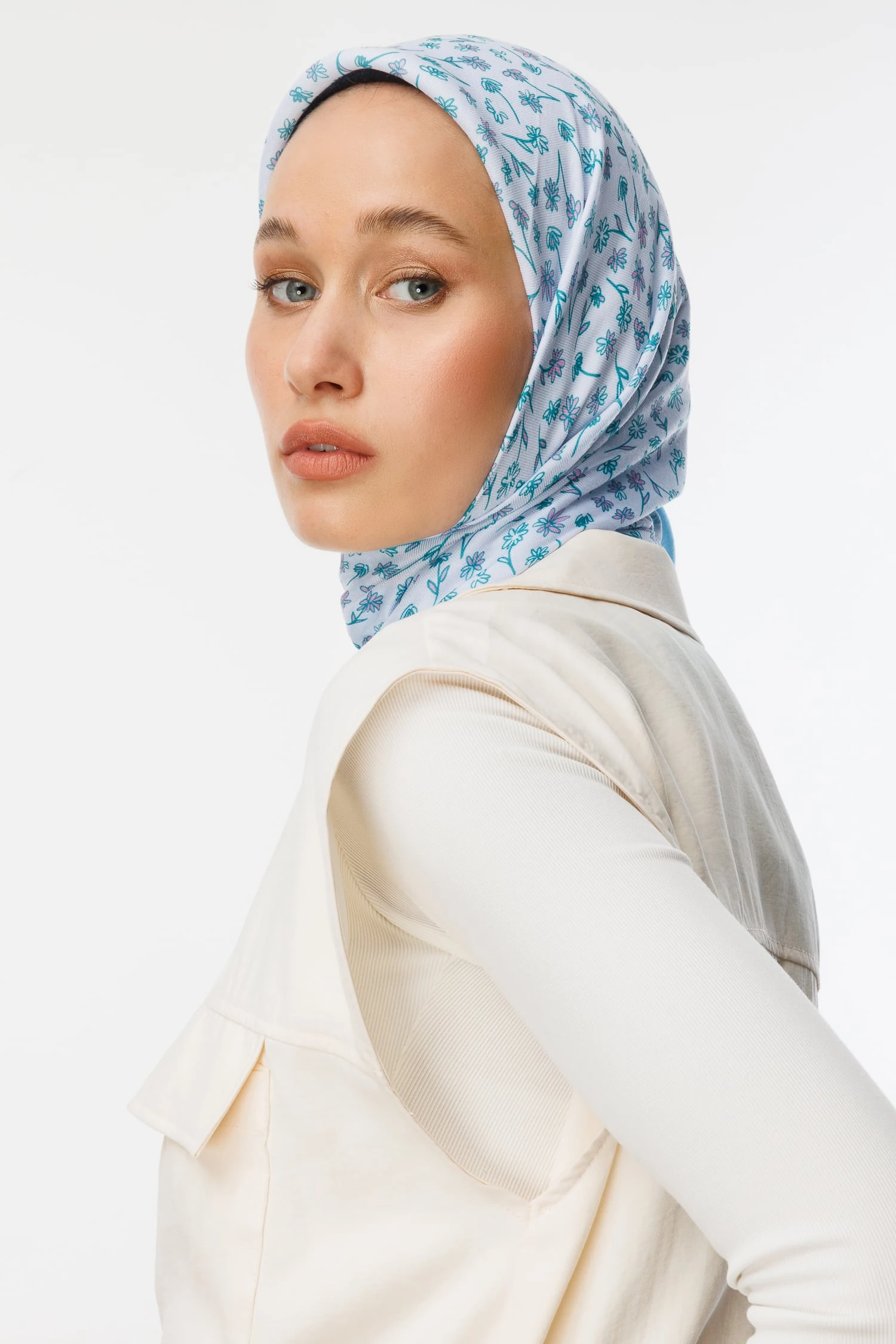 Toptan Minor Desen Pamuk Eşarp - Bebe Mavisi