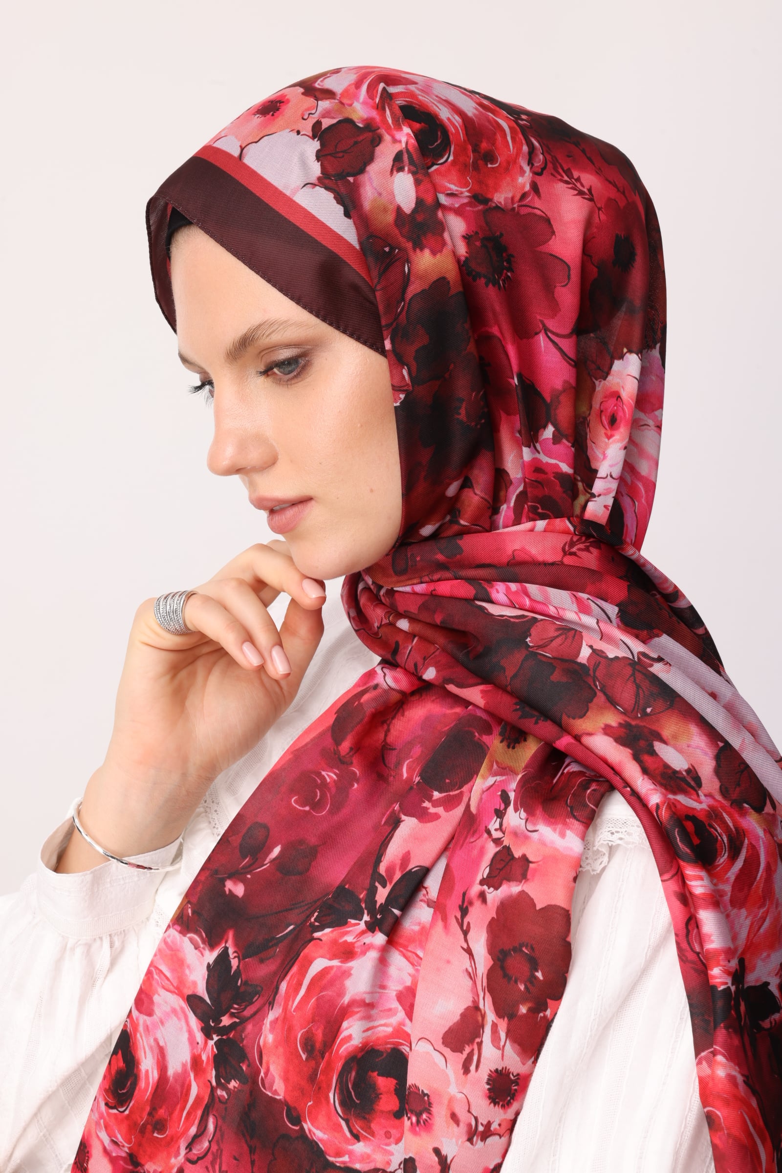 Toptan Vensel Desen Pamuk Şal - Bordo