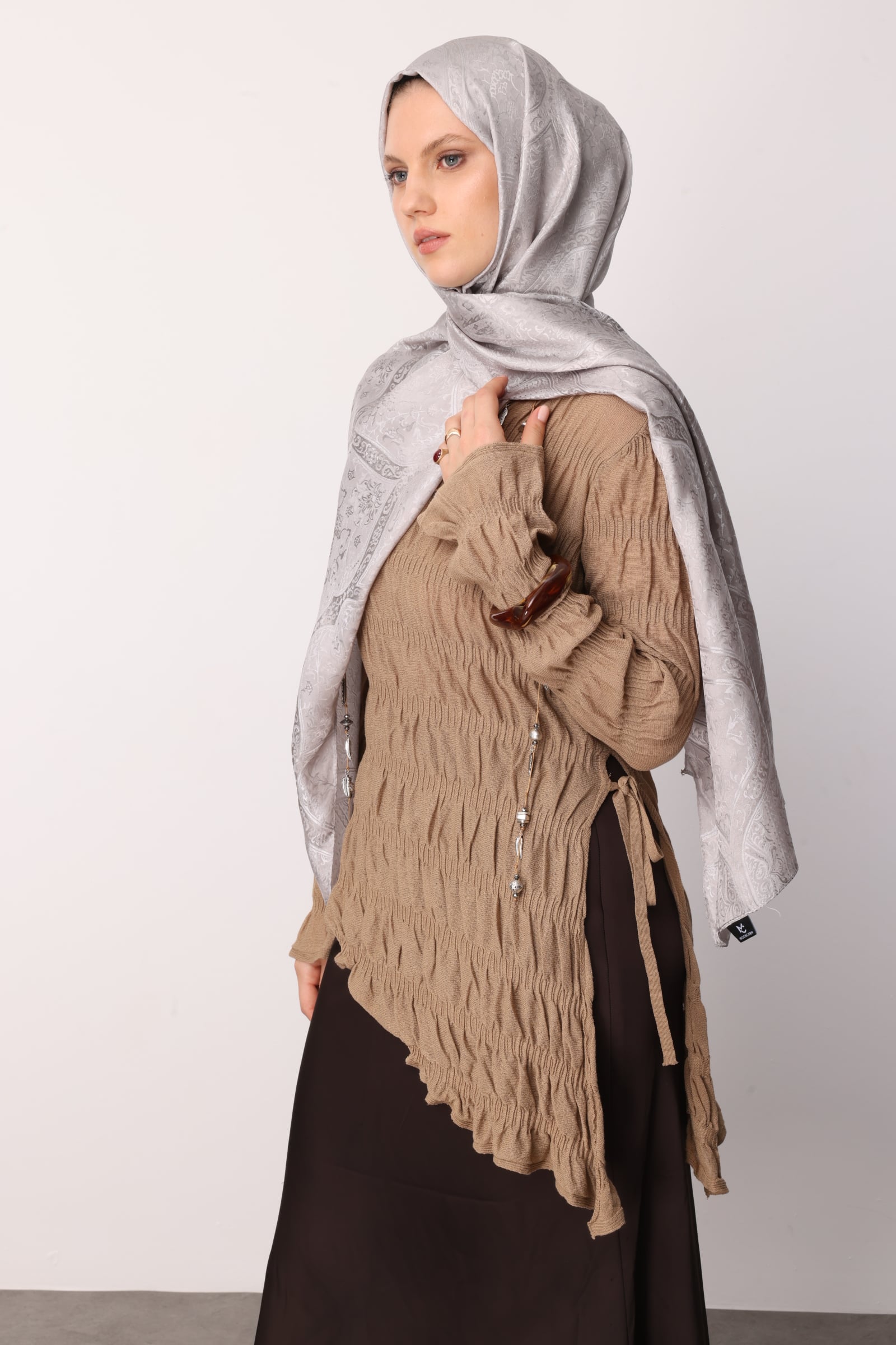 Shline Line Viscose Shawl - Mink-Stone Color