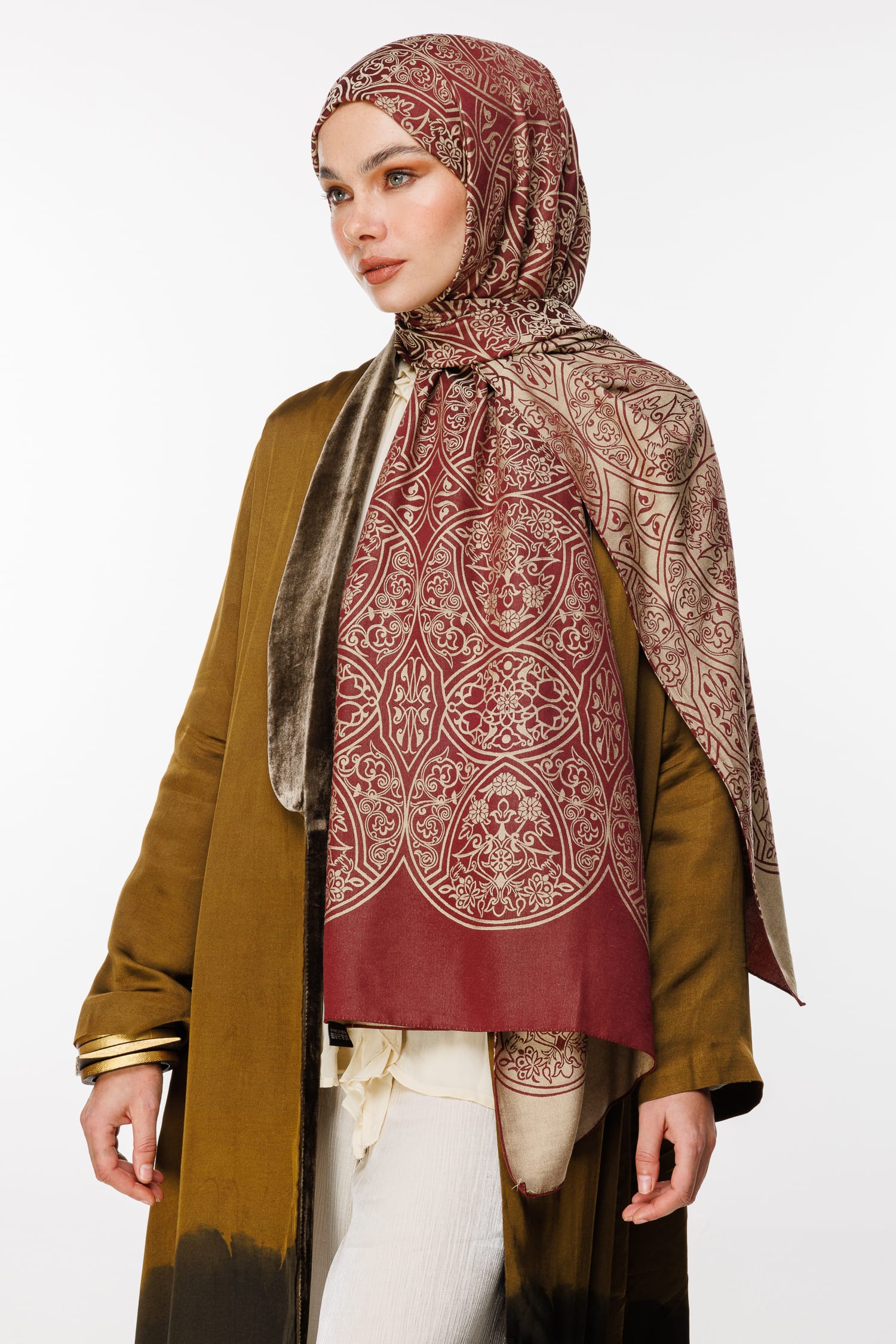 Toptan Morocco Desen Çift Taraflı Şal - Mürdüm-Somon