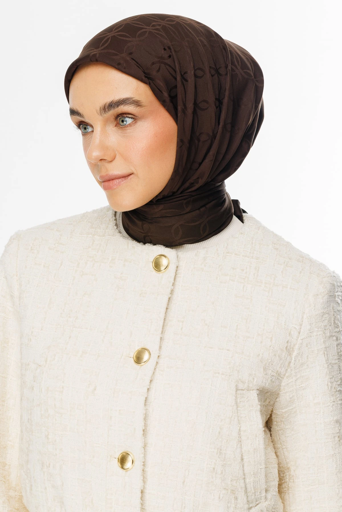 Toptan London Desen İpeksi Jakar Eşarp - Acı Kahve