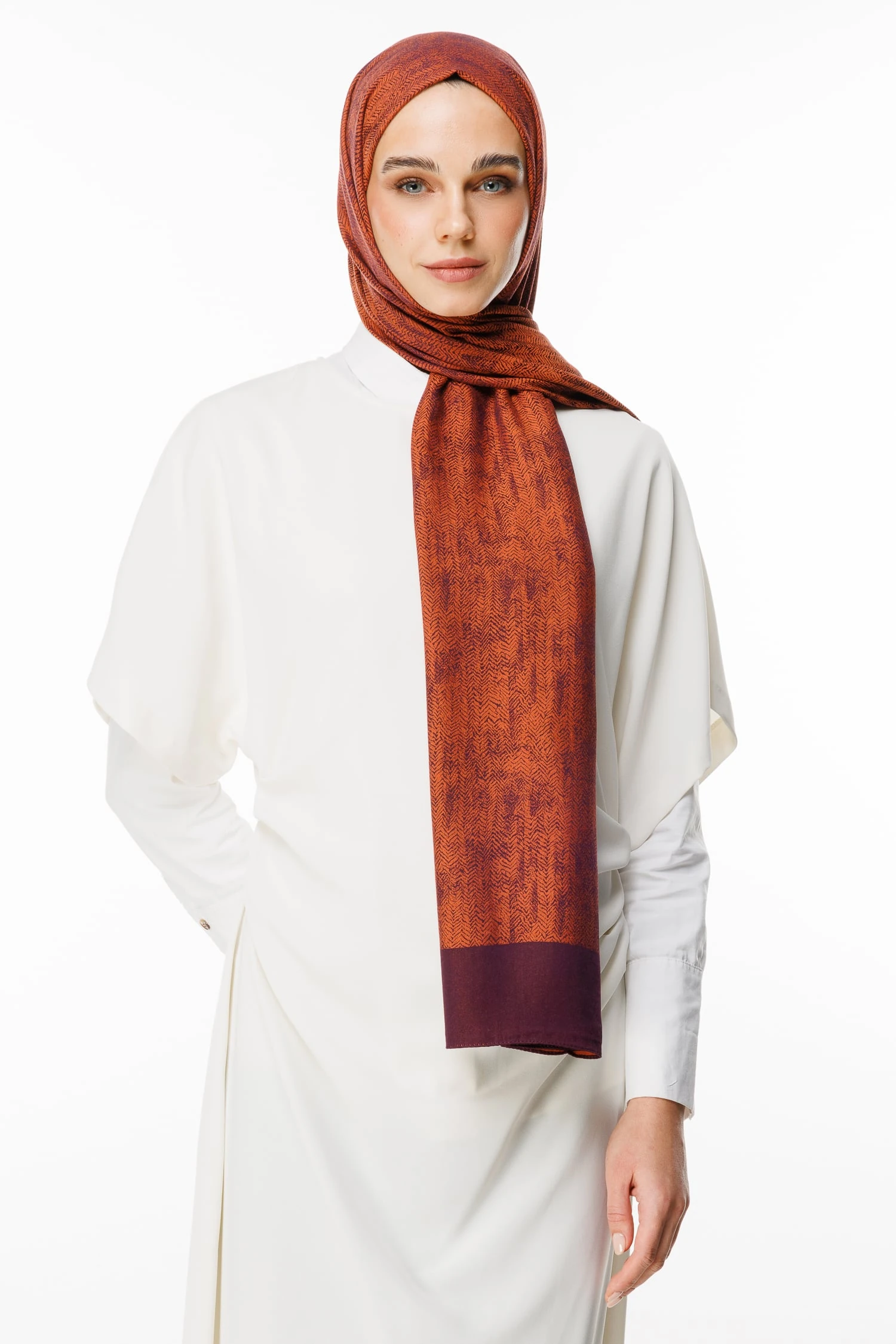 Toptan Sahra Desen Çift Taraflı Şal - Mor-Turuncu