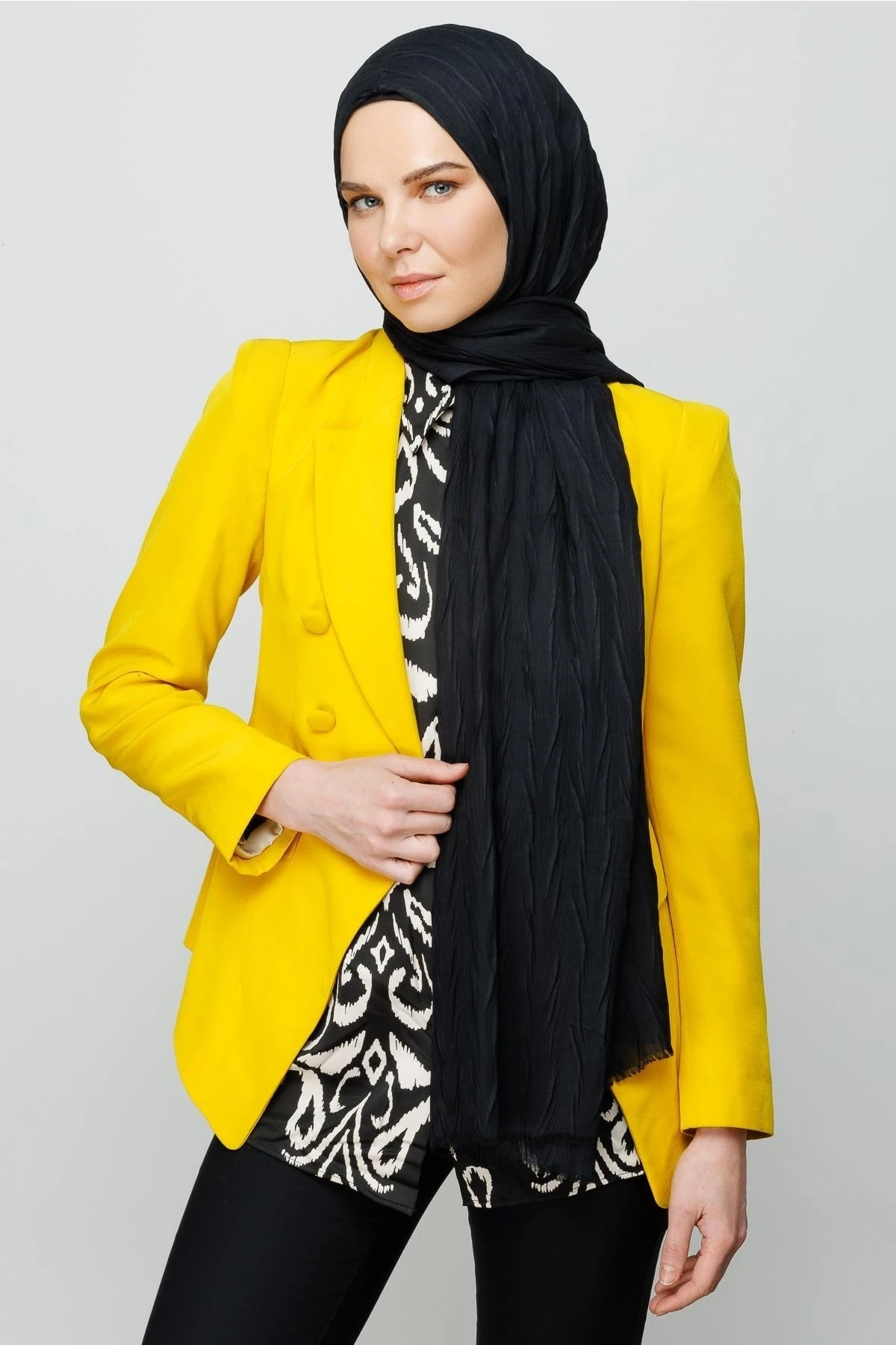 Toptan Piliseli Bambu Şal - Siyah