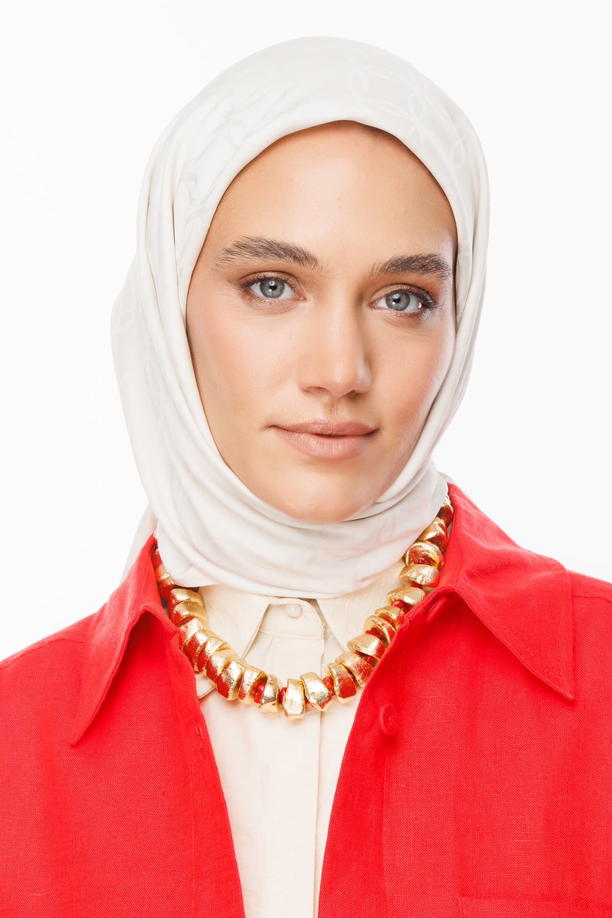 Toptan London Desen İpeksi Jakar Eşarp - İnci