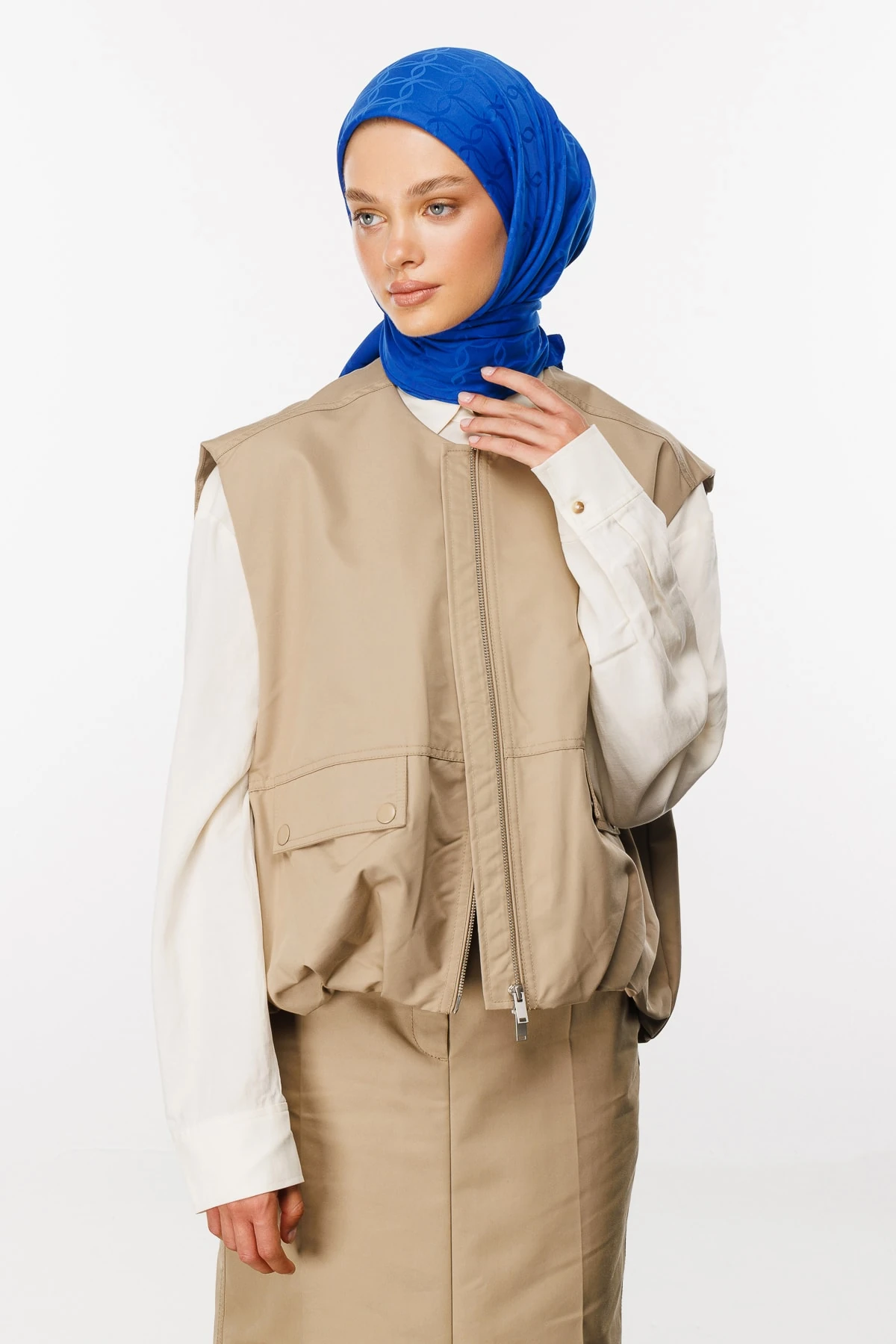 Toptan London Desen İpeksi Jakar Eşarp - Saks Mavi