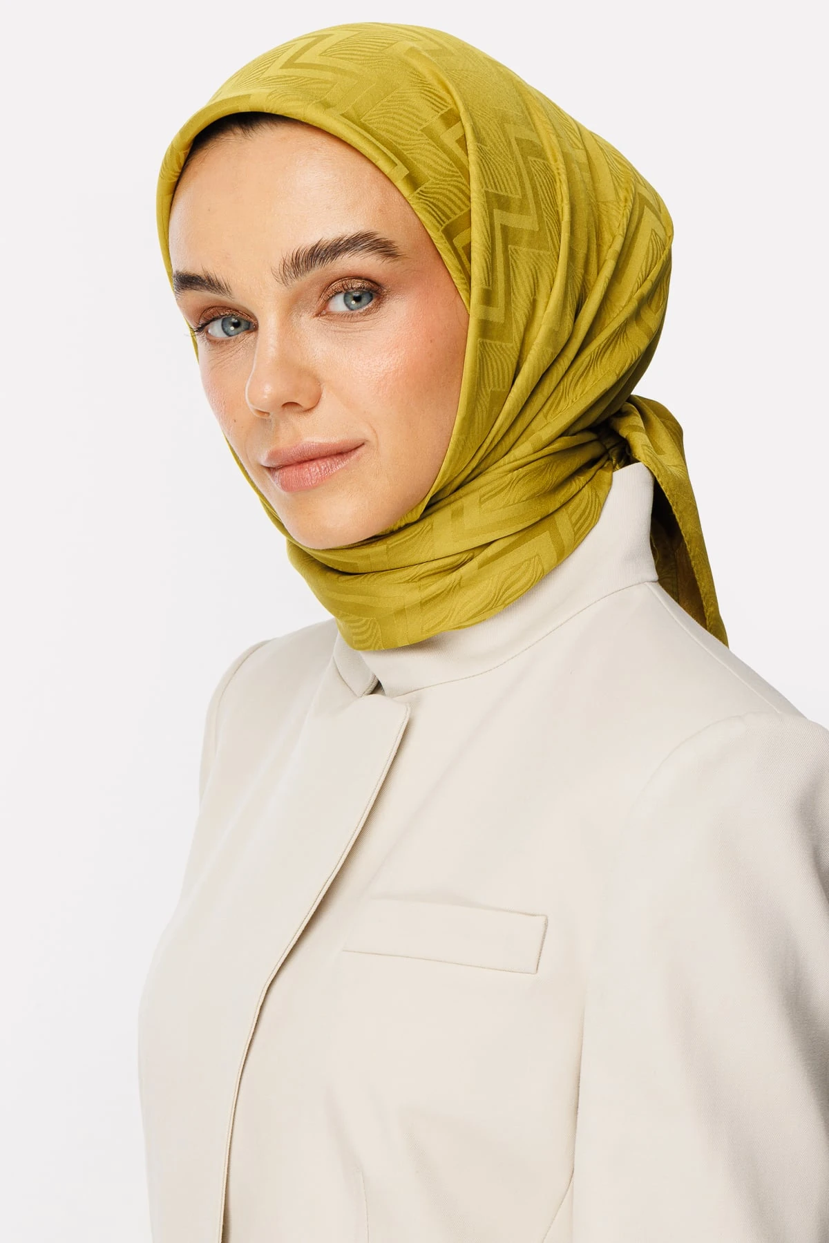 Toptan Viora Desen İpeksi Jakar Eşarp - Oliv Yeşili