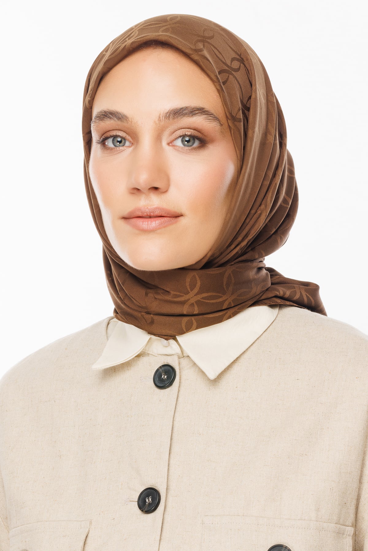 London Pattern Silky Jacquard Scarf - Brown