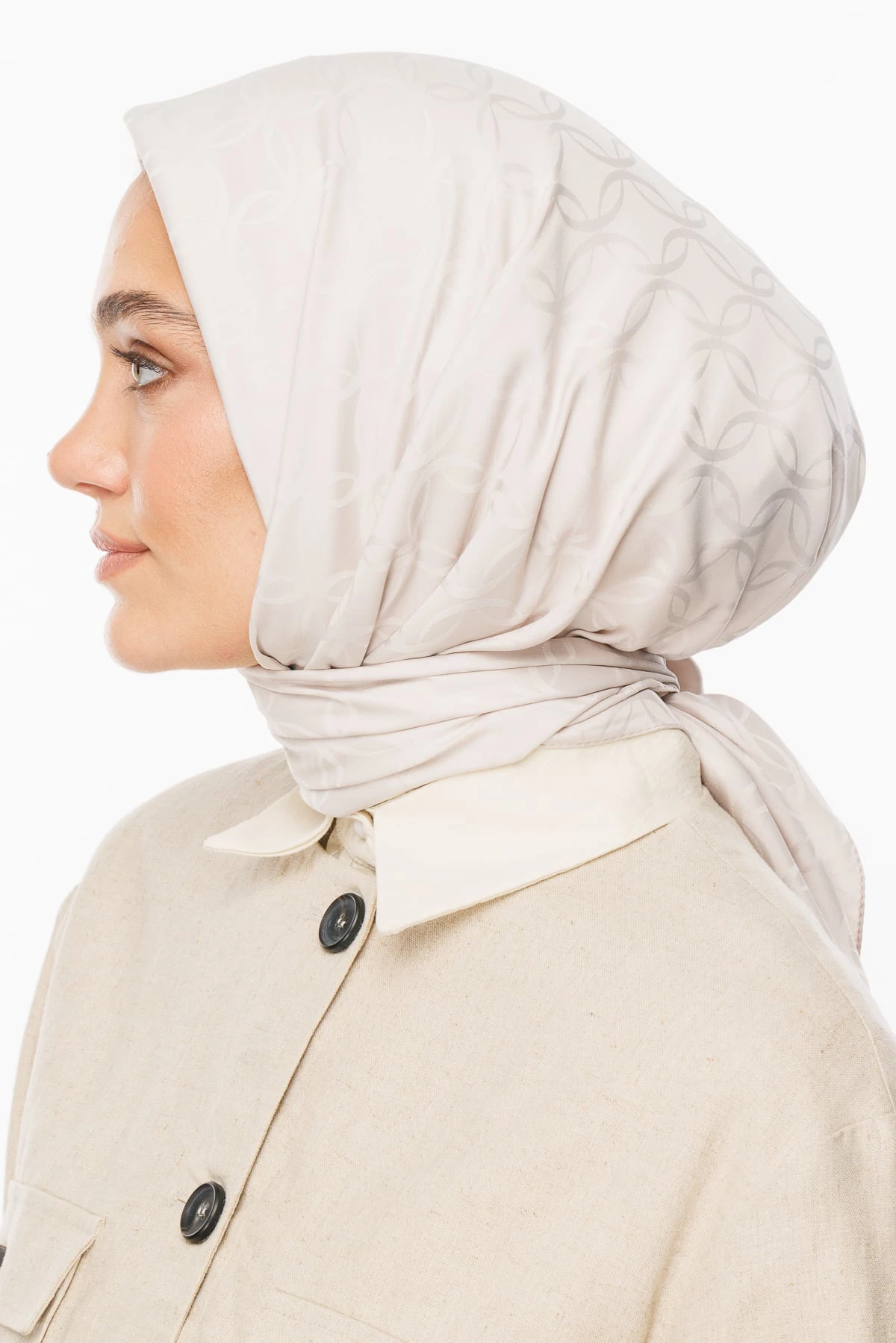 Toptan London Desen İpeksi Jakar Eşarp - Taş Rengi