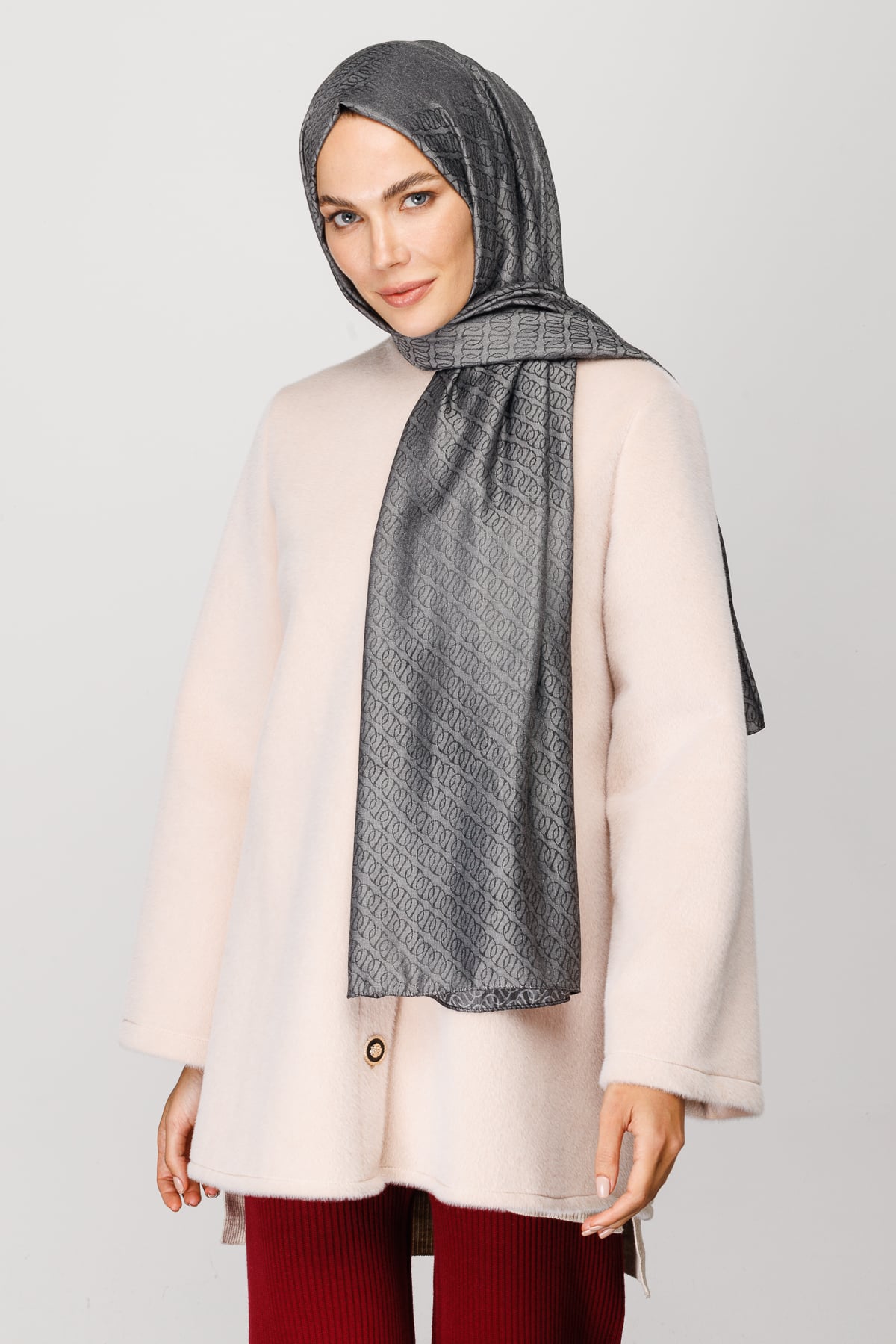 Toptan Forever Desen Parlak Jakar Şal - Füme