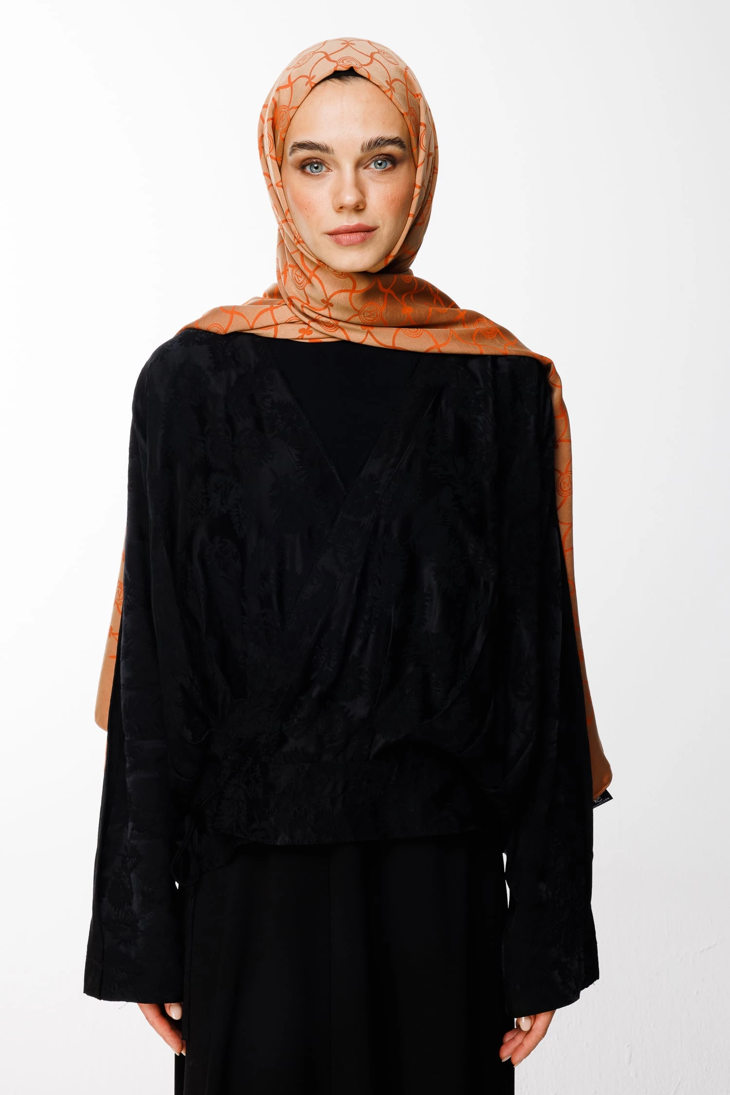 Toptan Marrakech Desen Çift Taraflı Şal - Vizon-Tarçın