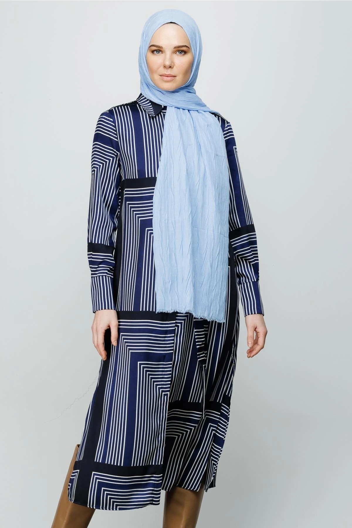 Pleated Bamboo Shawl - Baby Blue