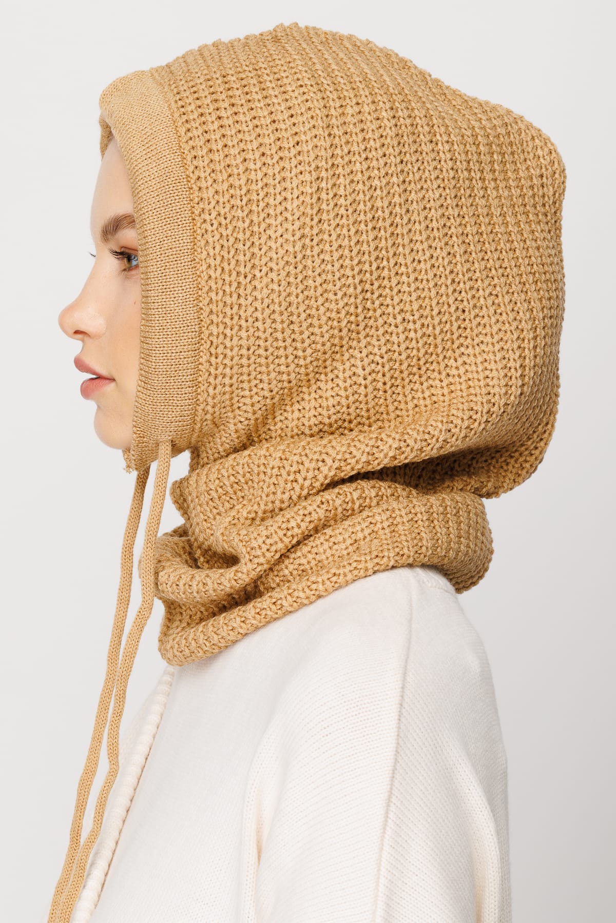 Toptan Balaclava Triko Başlık - Kahverengi