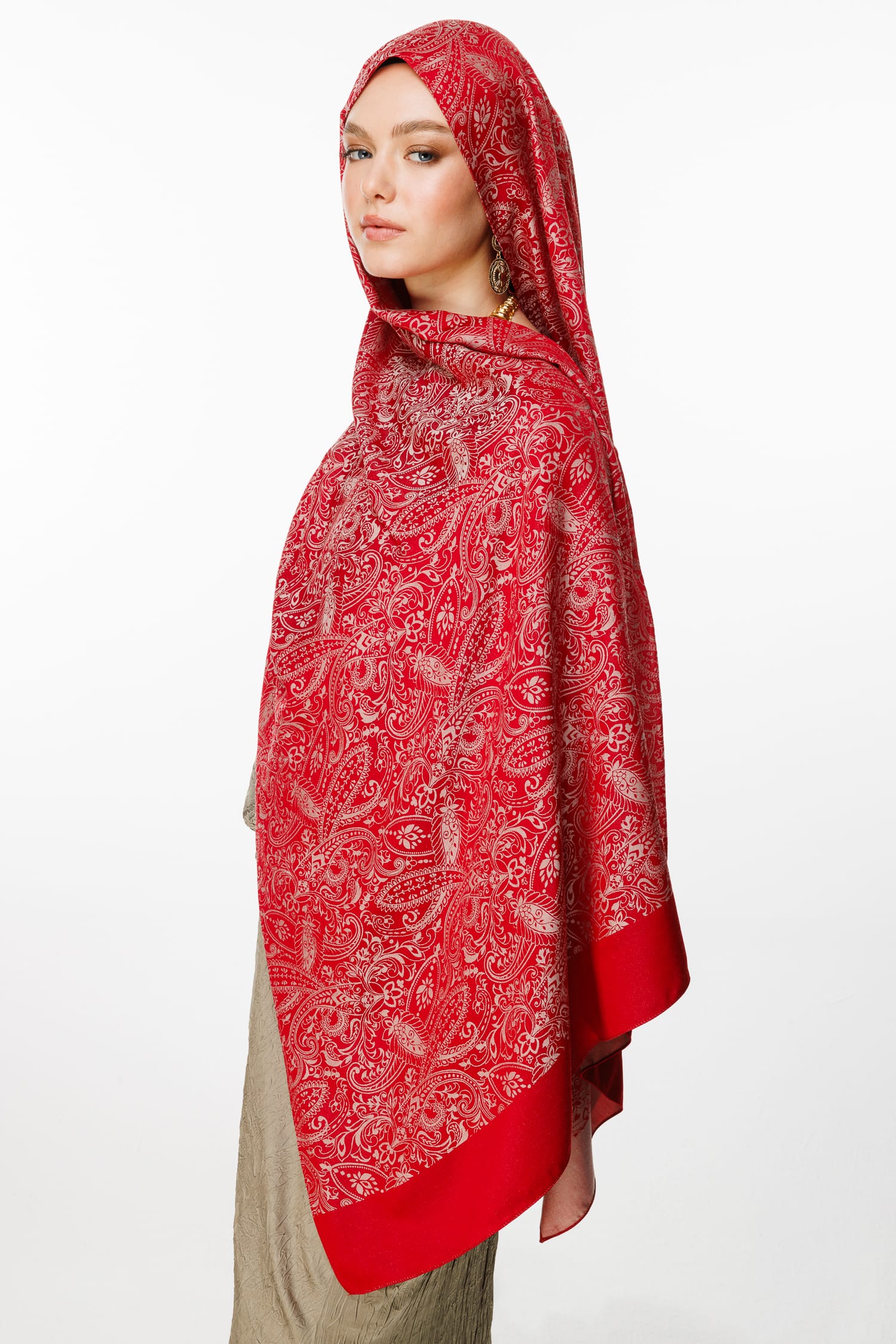 Toptan Velora Desen Çift Taraflı Şal - Bordo-Mint Yeşili