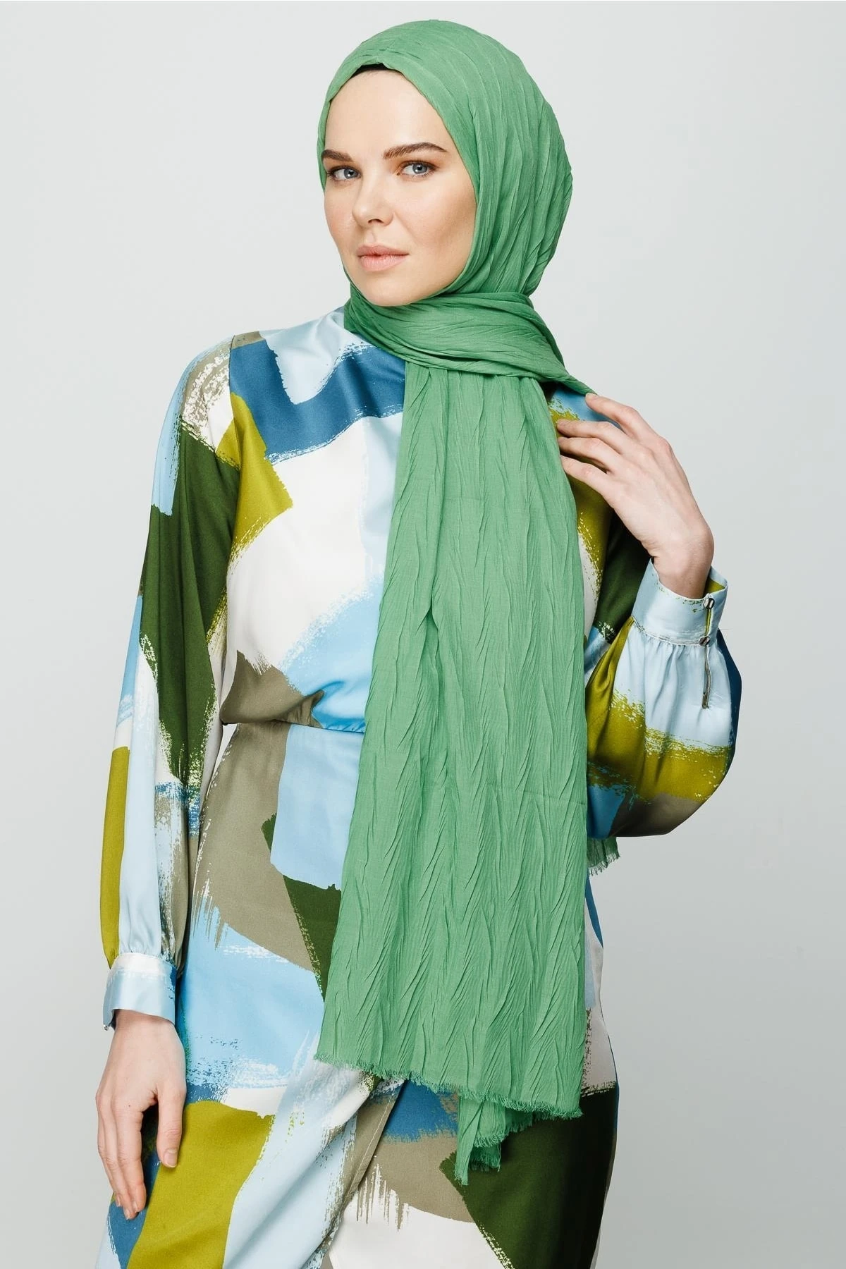 Pleated Bamboo Shawl - Aqua Green