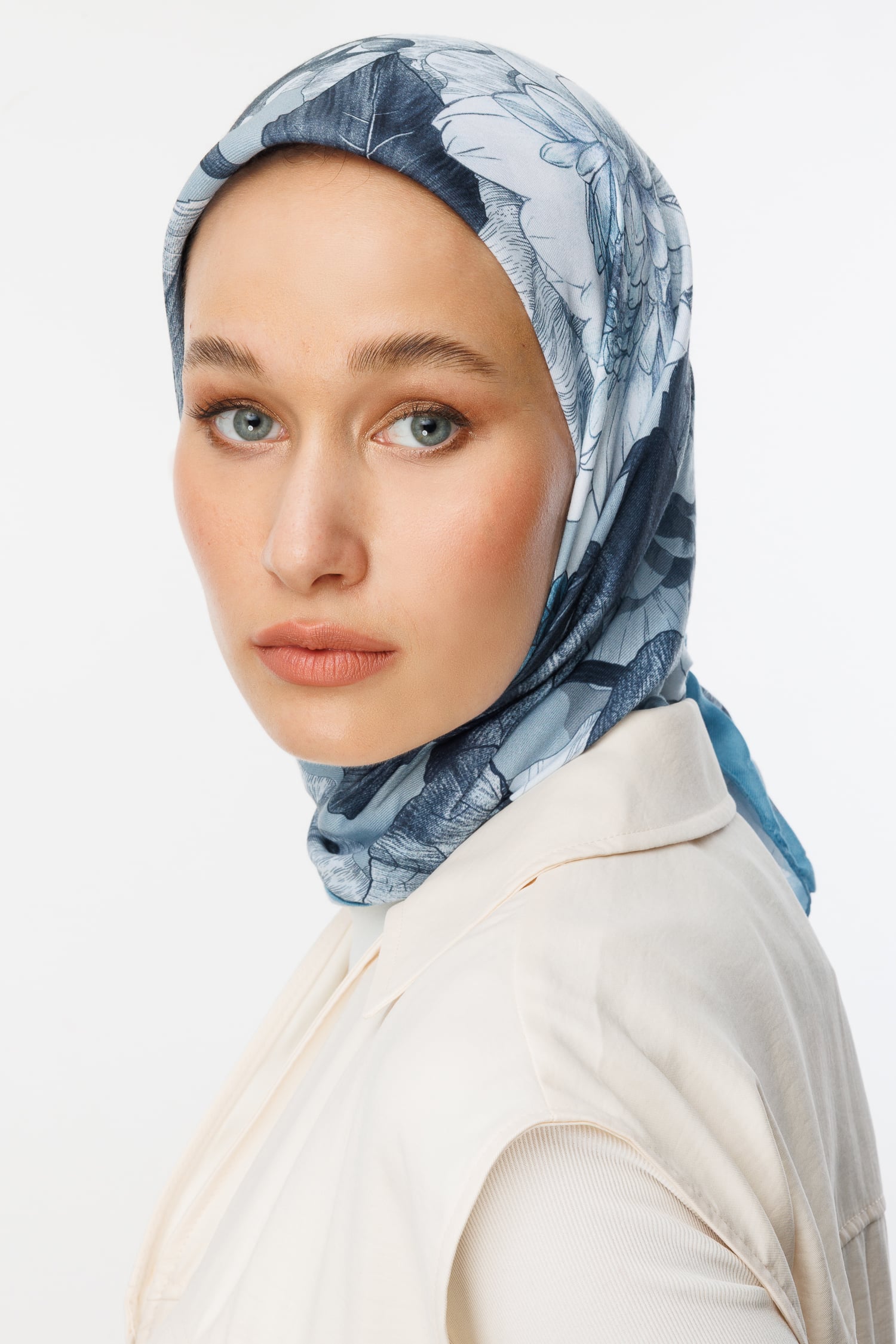 Wholesale Floren Pattern Cotton Scarf - Ice Blue