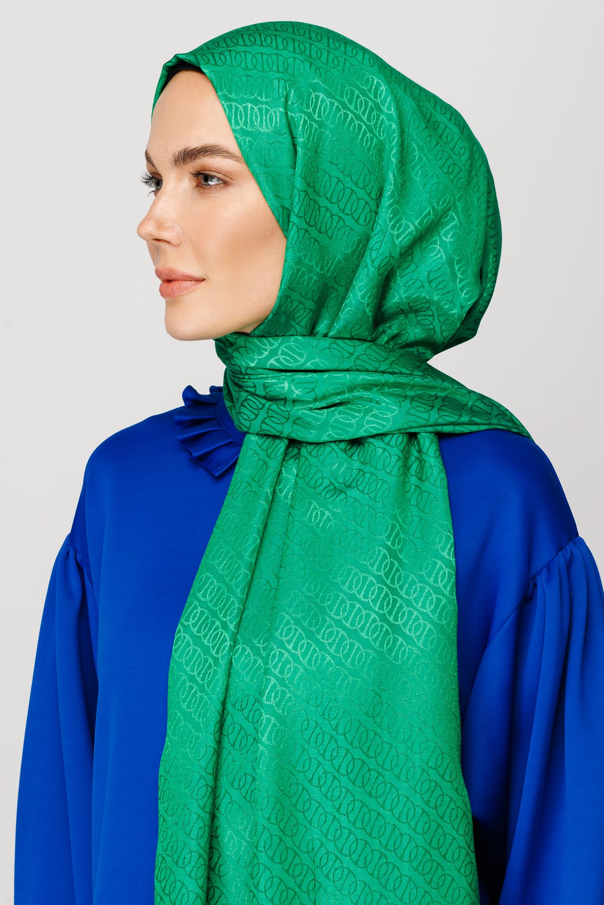 Wholesale Forever Pattern Shiny Jacquard Shawl - Benetton Green