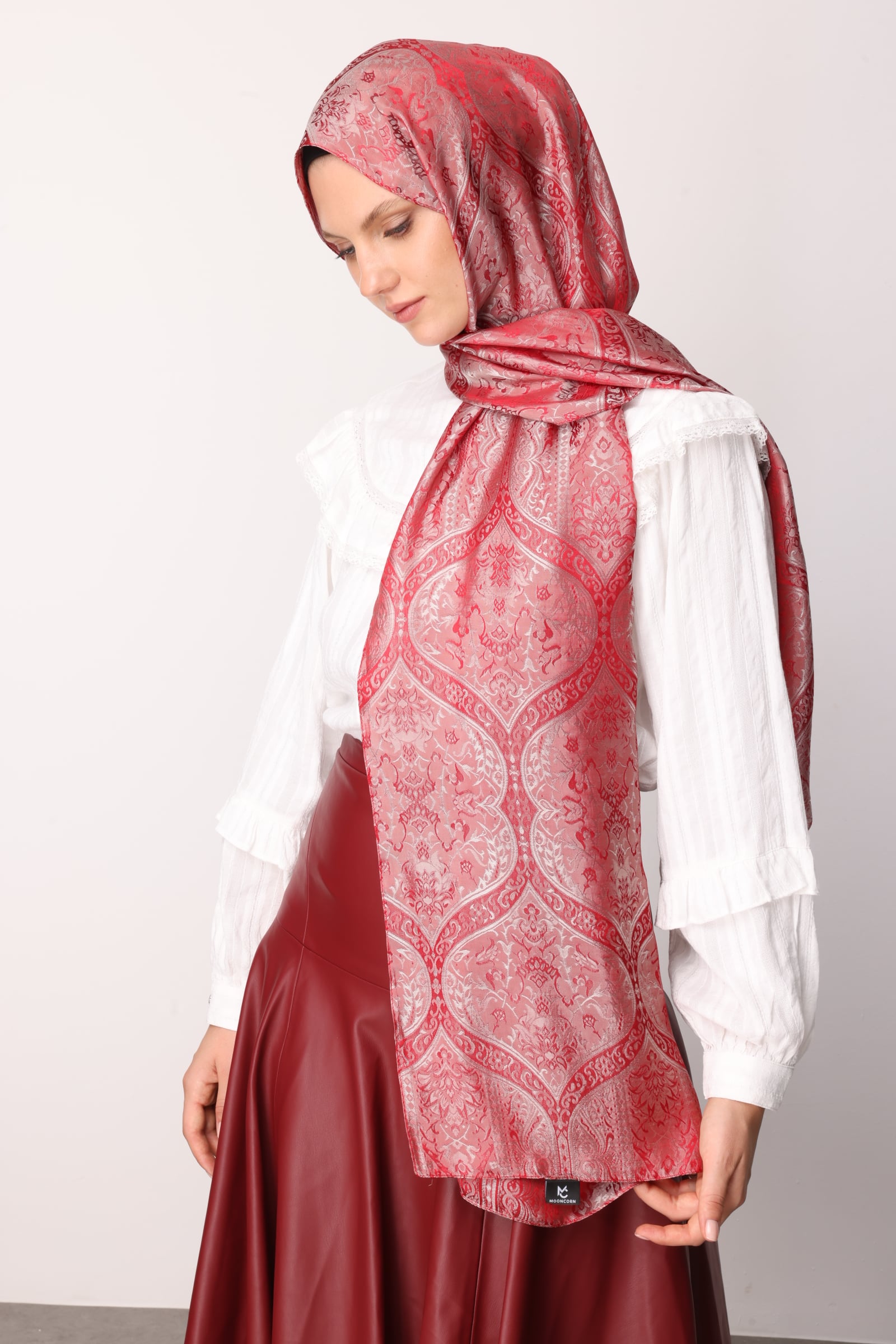 Toptan Soler Desen Shine Line Şal - Bordo-Mint Yeşili