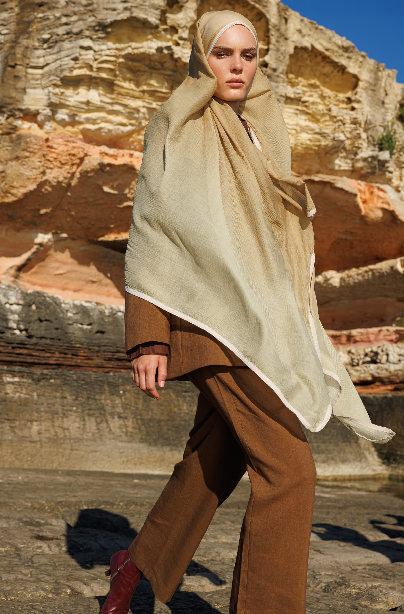 Ombre Muslin Shawl - Olive Green