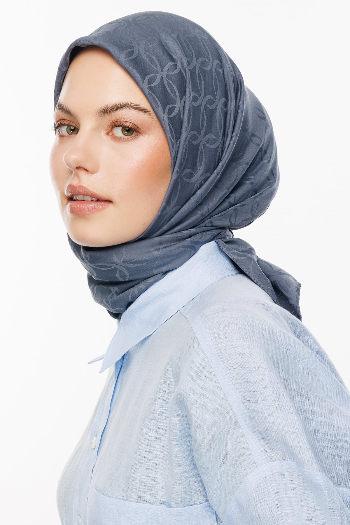 Toptan London Desen İpeksi Jakar Eşarp - Füme