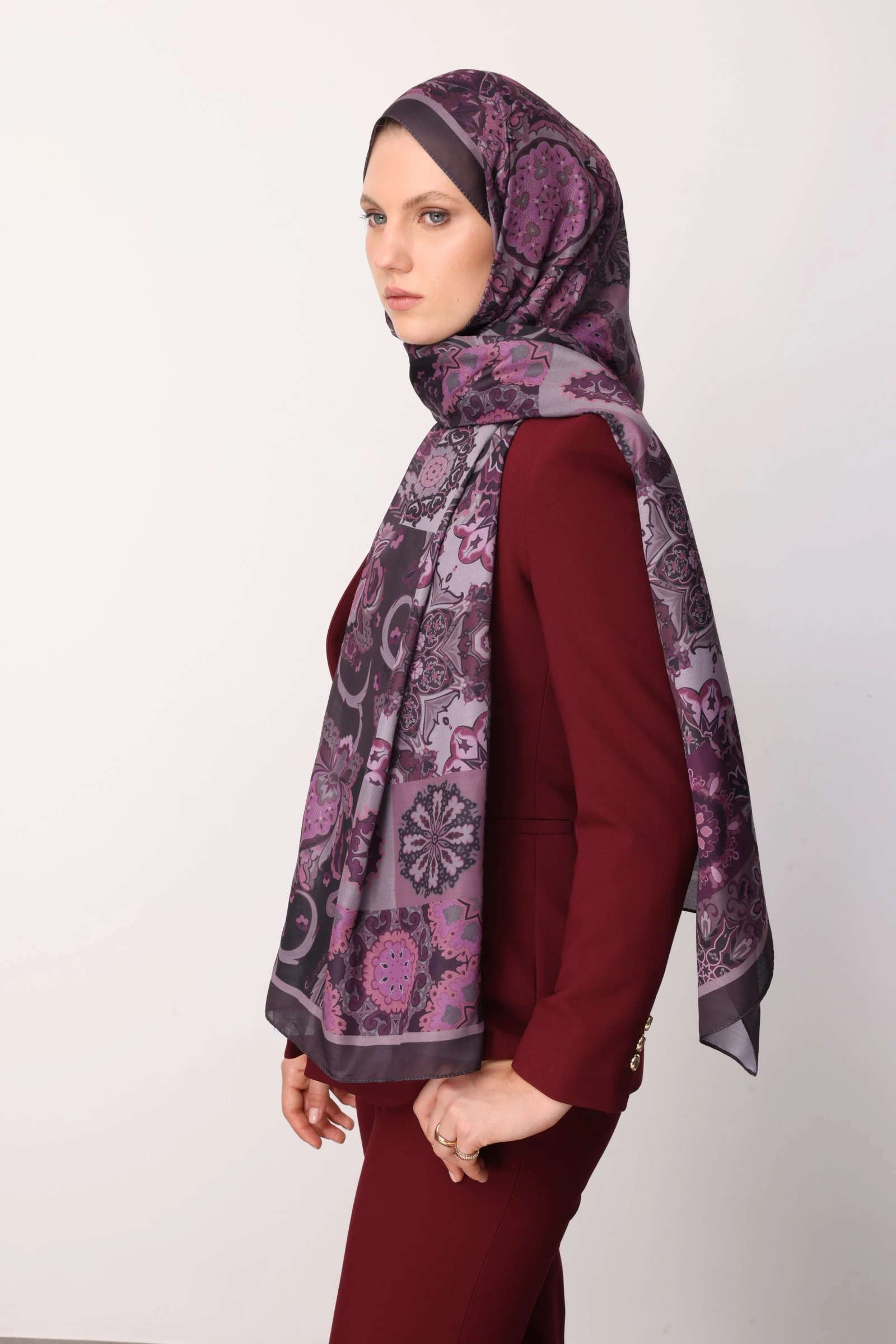 Toptan Solhar Desen Pamuk Şal - Mor