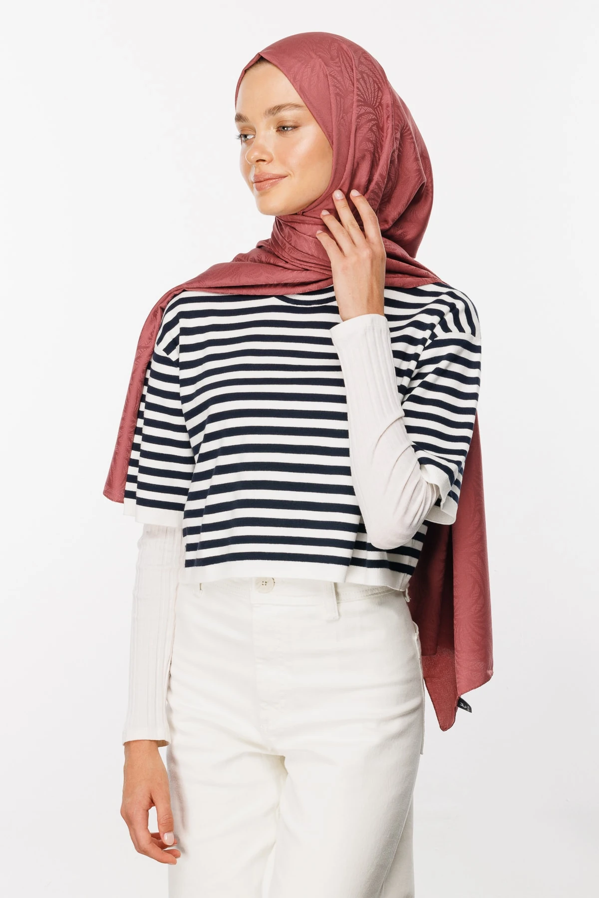 Artemis Pattern Silk Jacquard Shawl - Dried Rose