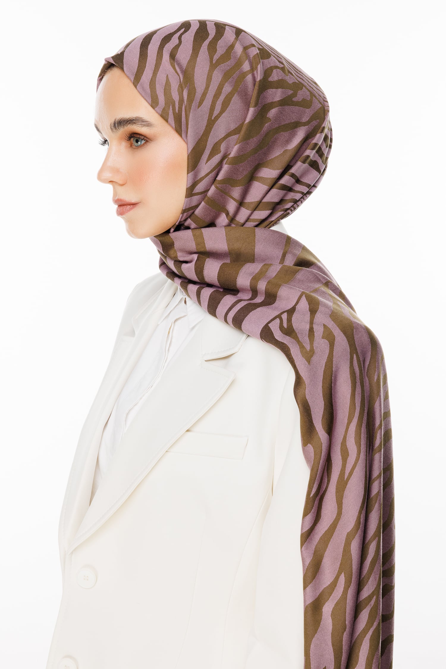 Toptan Riad Desen Çift Taraflı Şal - Koyu Haki-Koyu Gül Kurusu