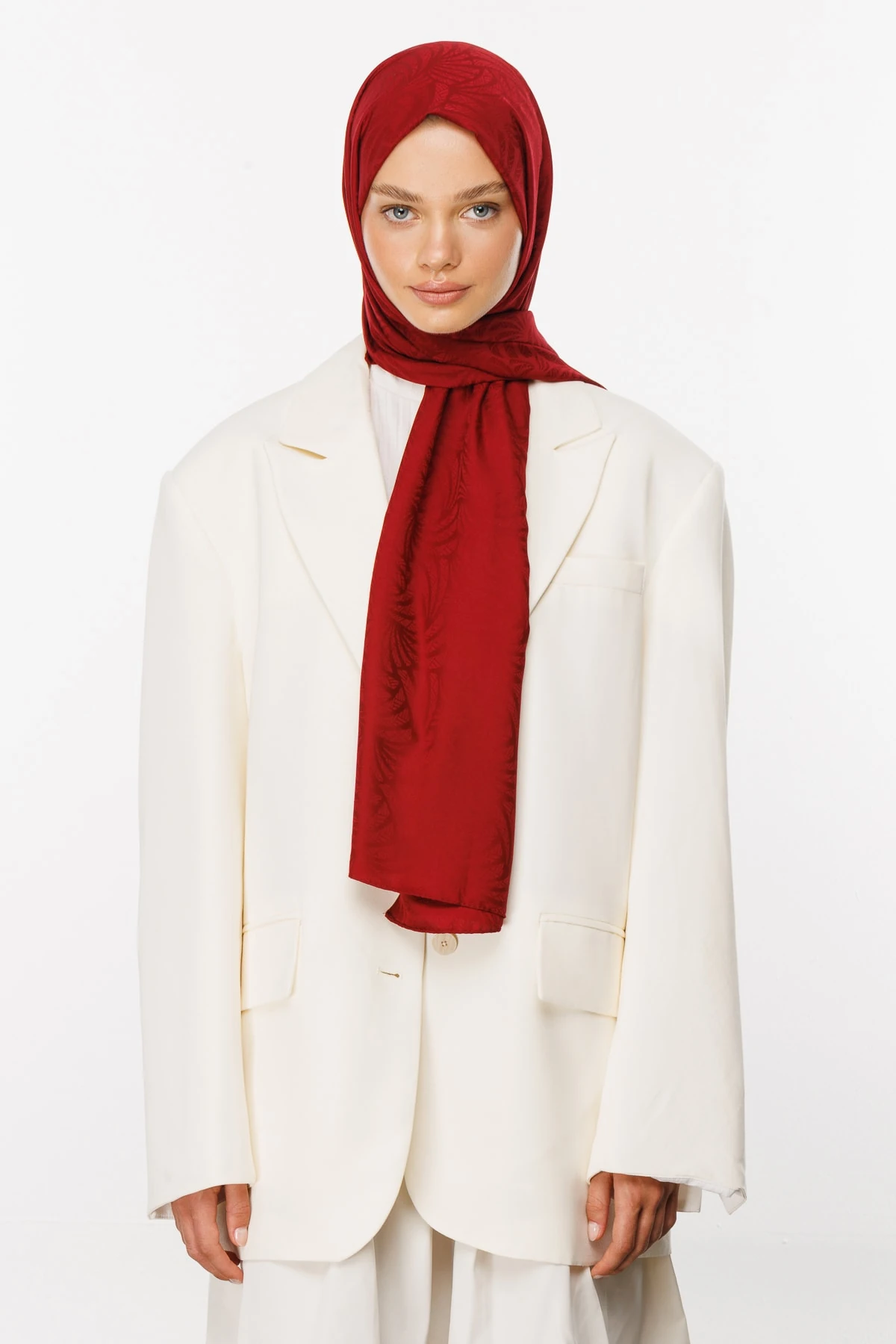 Toptan Artemis Desen İpeksi Jakar Şal - Vişne Çürüğü