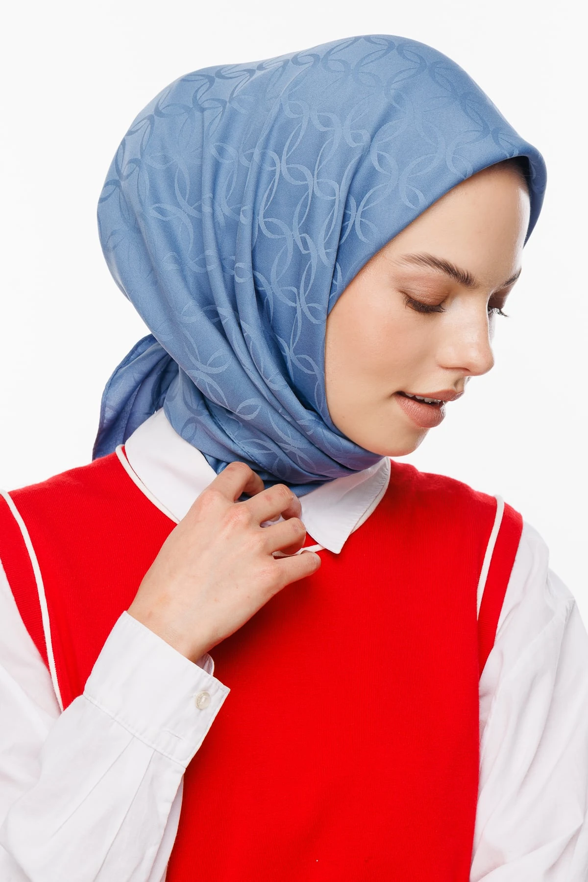 Toptan London Desen İpeksi Jakar Eşarp - Gök Mavisi