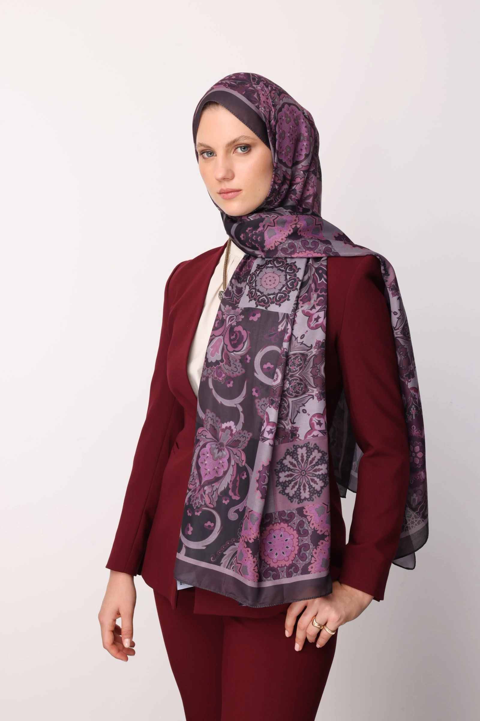 Toptan Solhar Desen Pamuk Şal - Mor