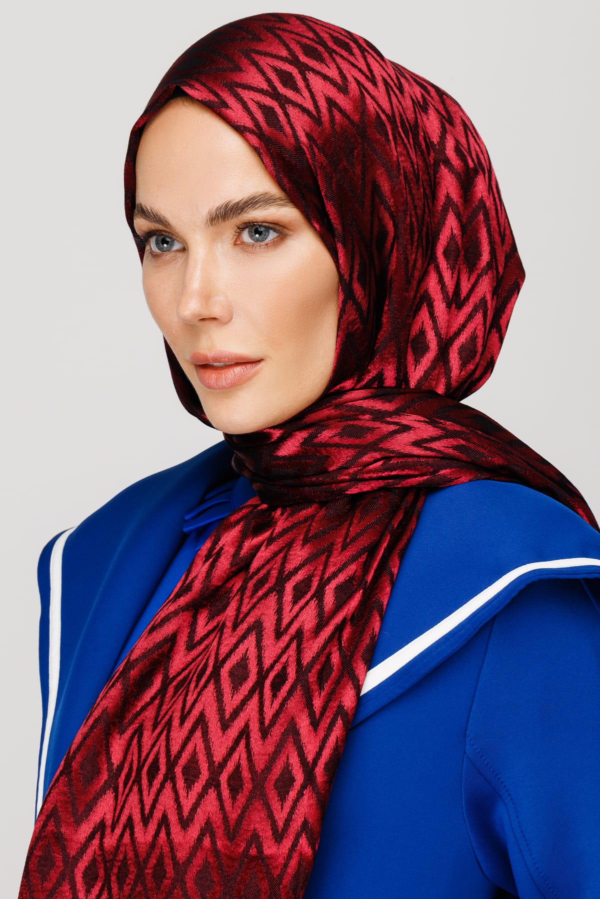 Toptan Karo Desen Parlak Jakar Şal - Bordo