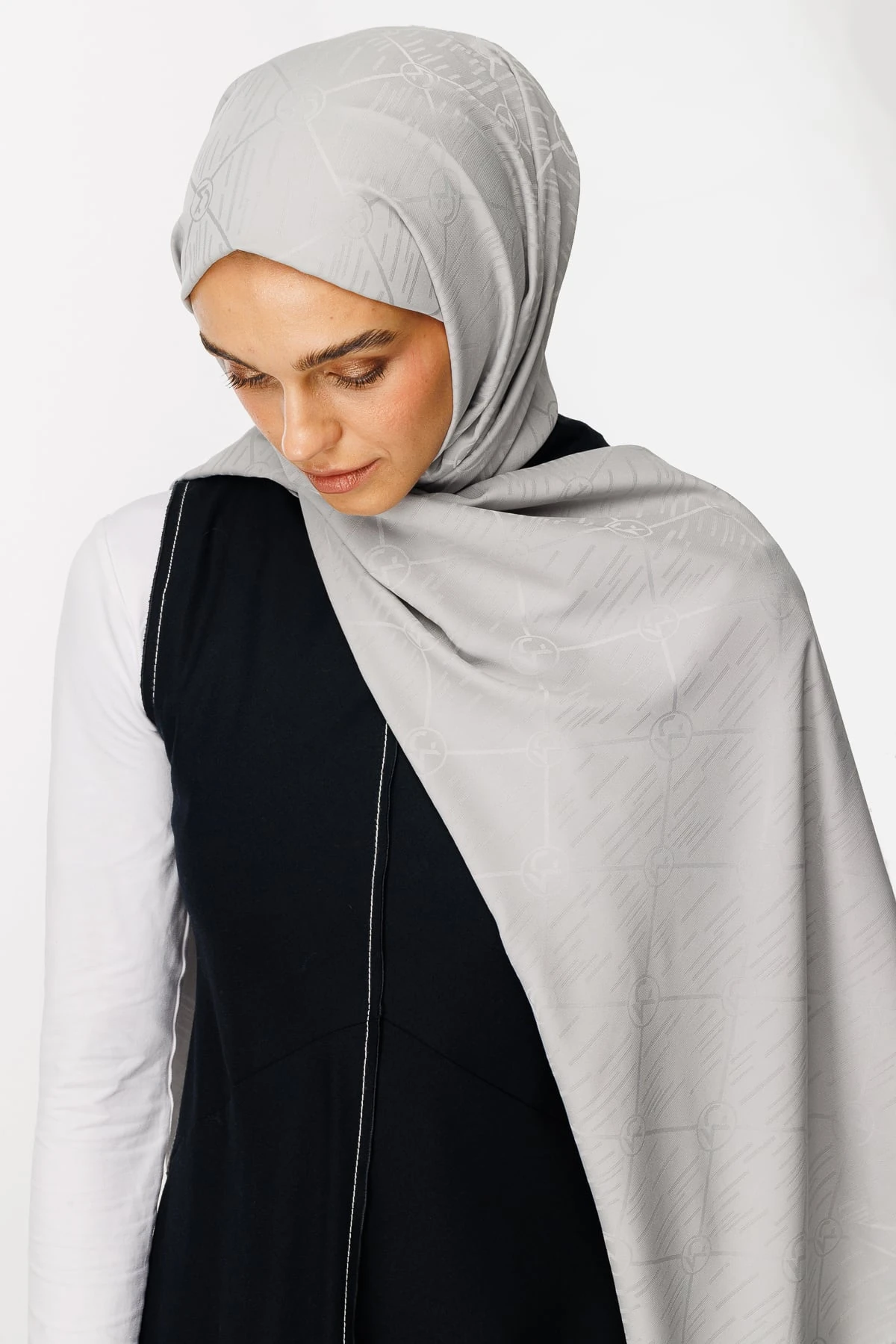 Toptan Moon Is Desen Jakar Şal - Gümüş