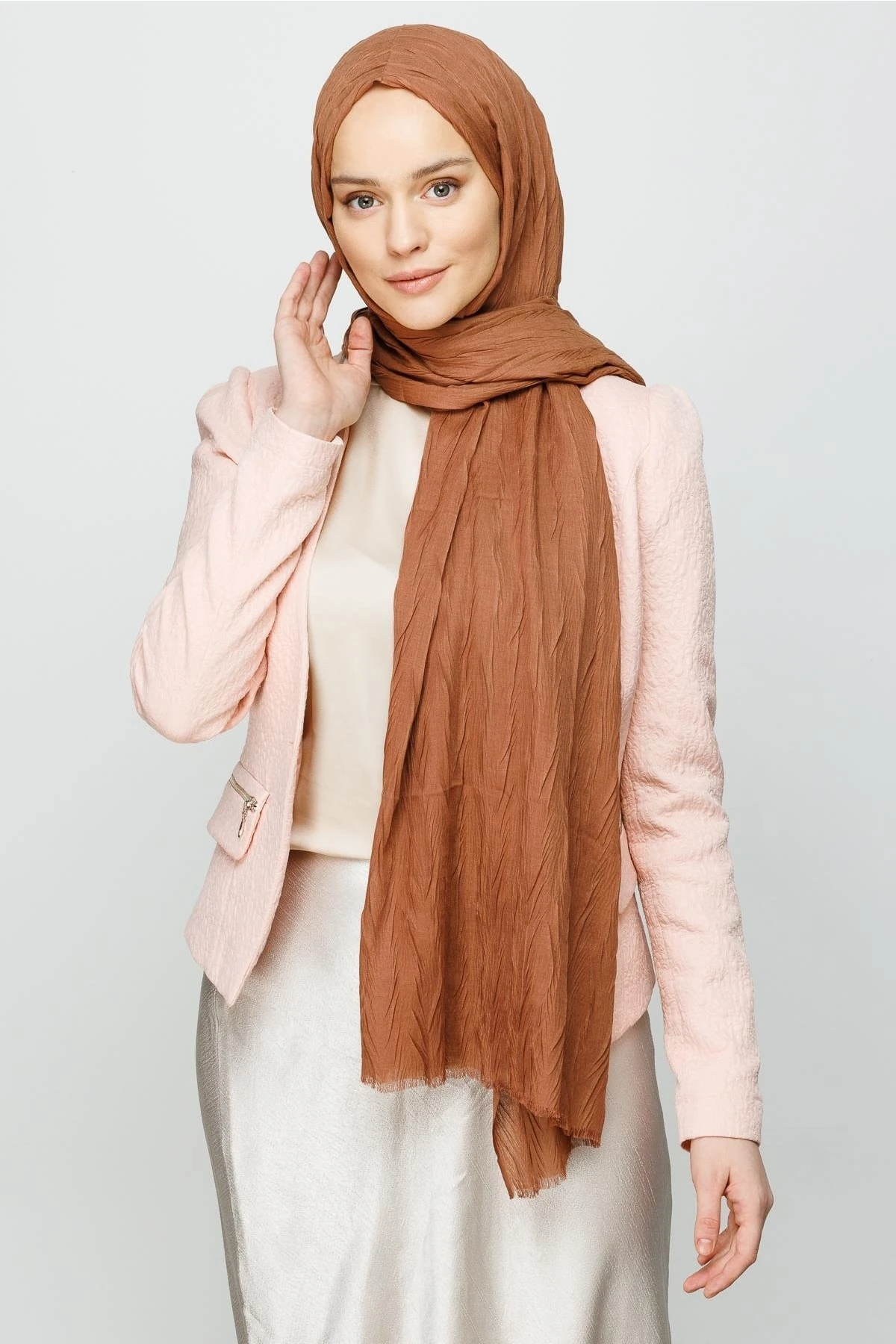 Toptan Piliseli Bambu Şal - Mocha