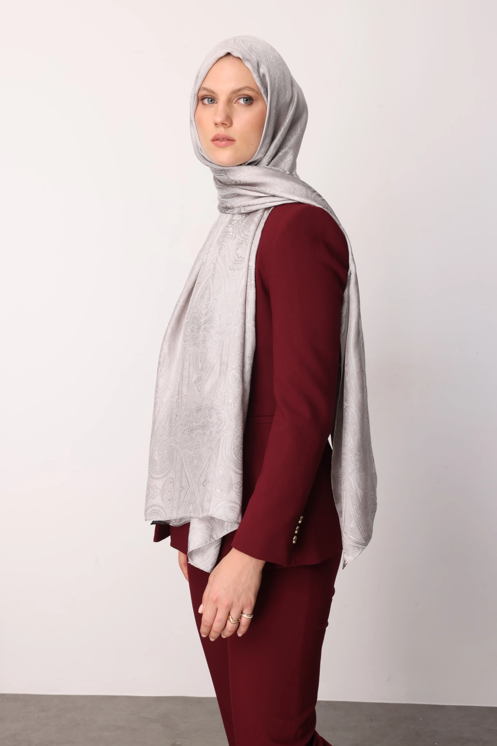 Toptan Liva Desen Shine Line Şal - Vizon-Taş Rengi