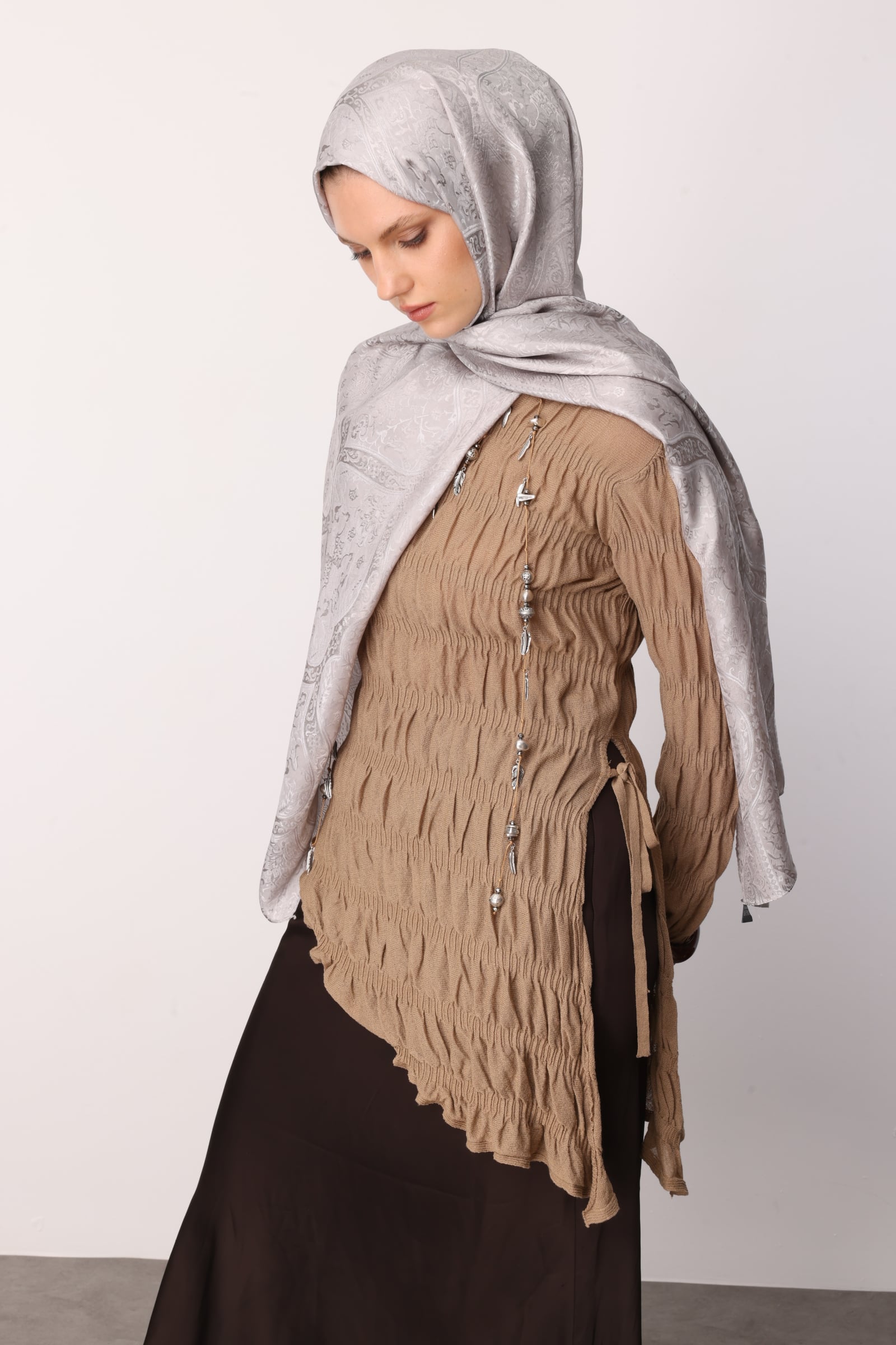 Shline Line Viscose Shawl - Mink-Stone Color