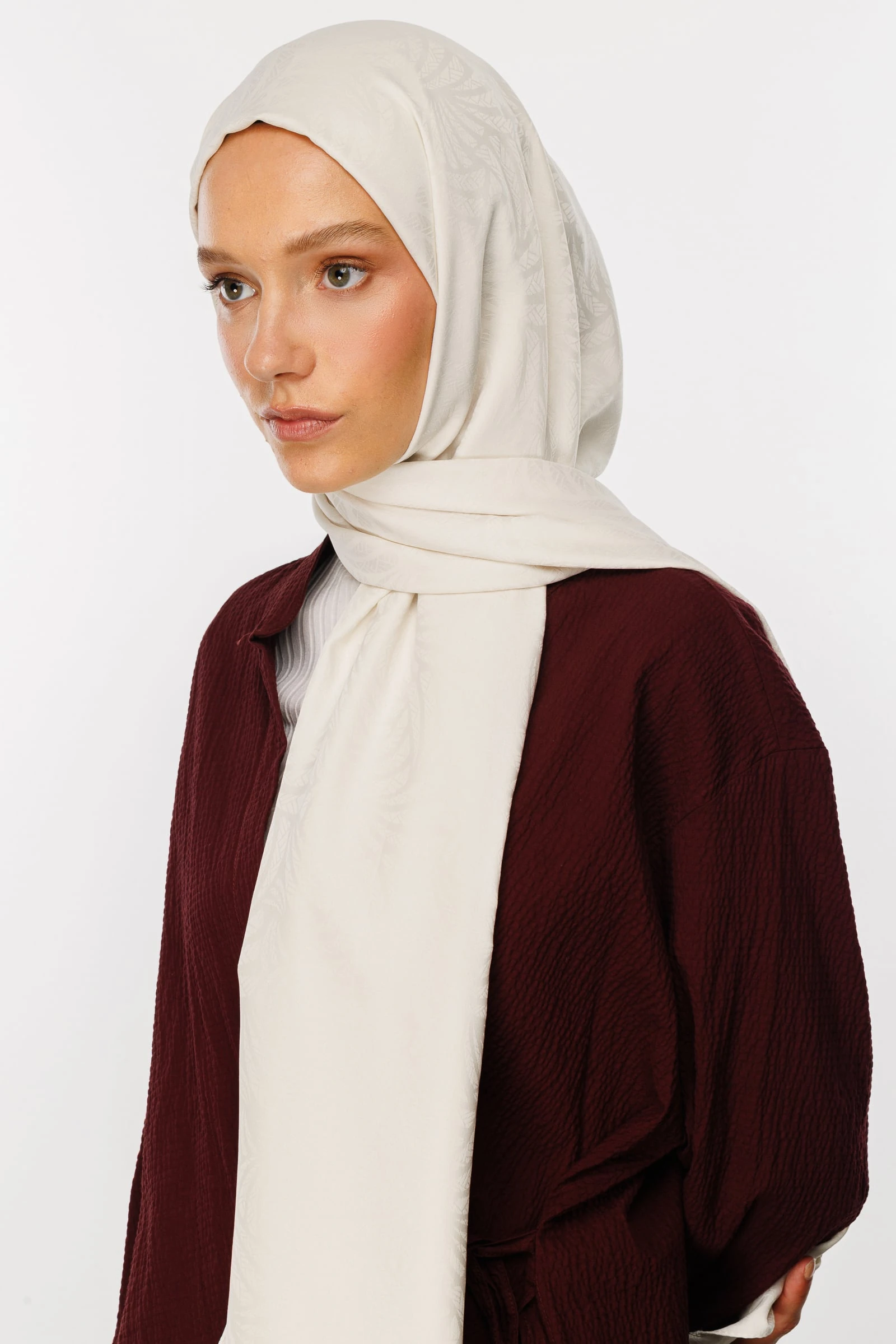 Toptan Artemis Desen İpeksi Jakar Şal - İnci