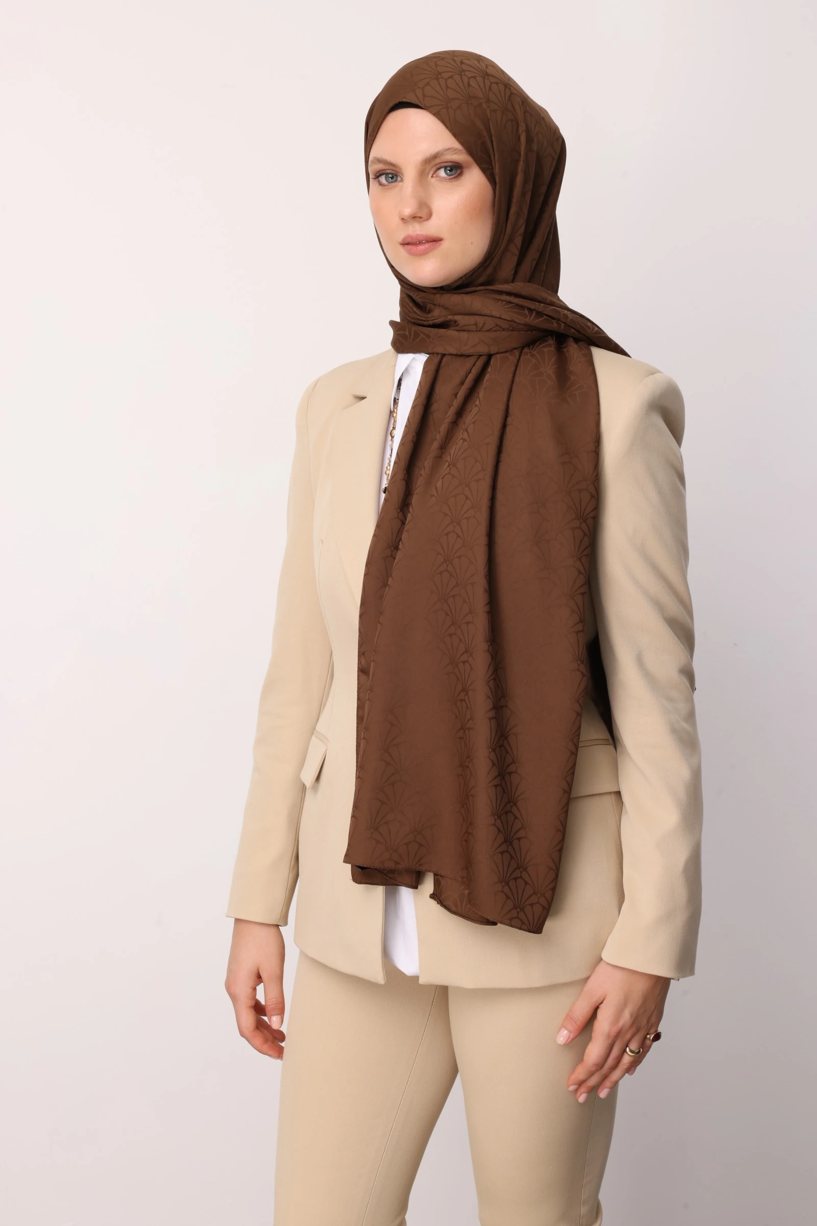 Lotus Pattern Silk Jacquard Shawl - Bitter