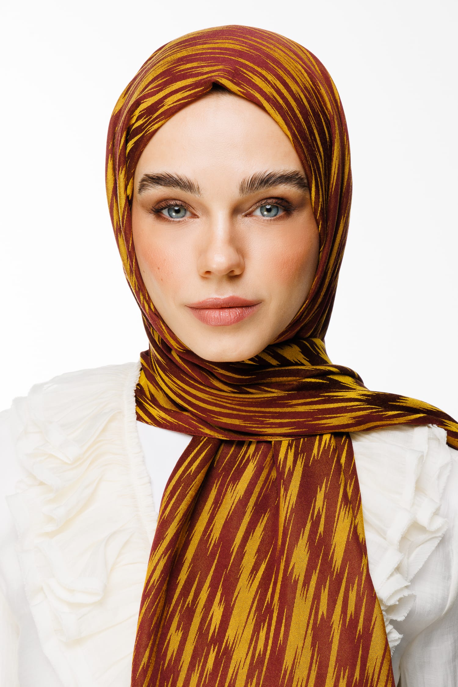 Toptan Selis Desen Çift Taraflı Şal - Mürdüm-Sarı