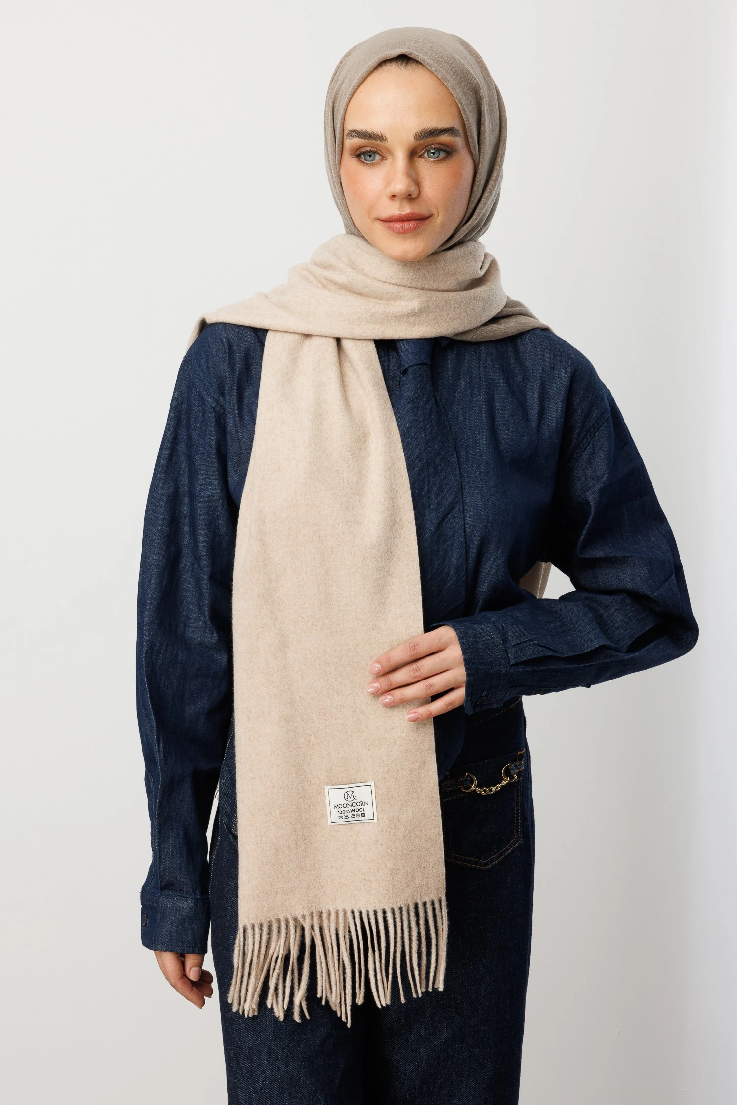 Toptan Yün Atkı - Bej