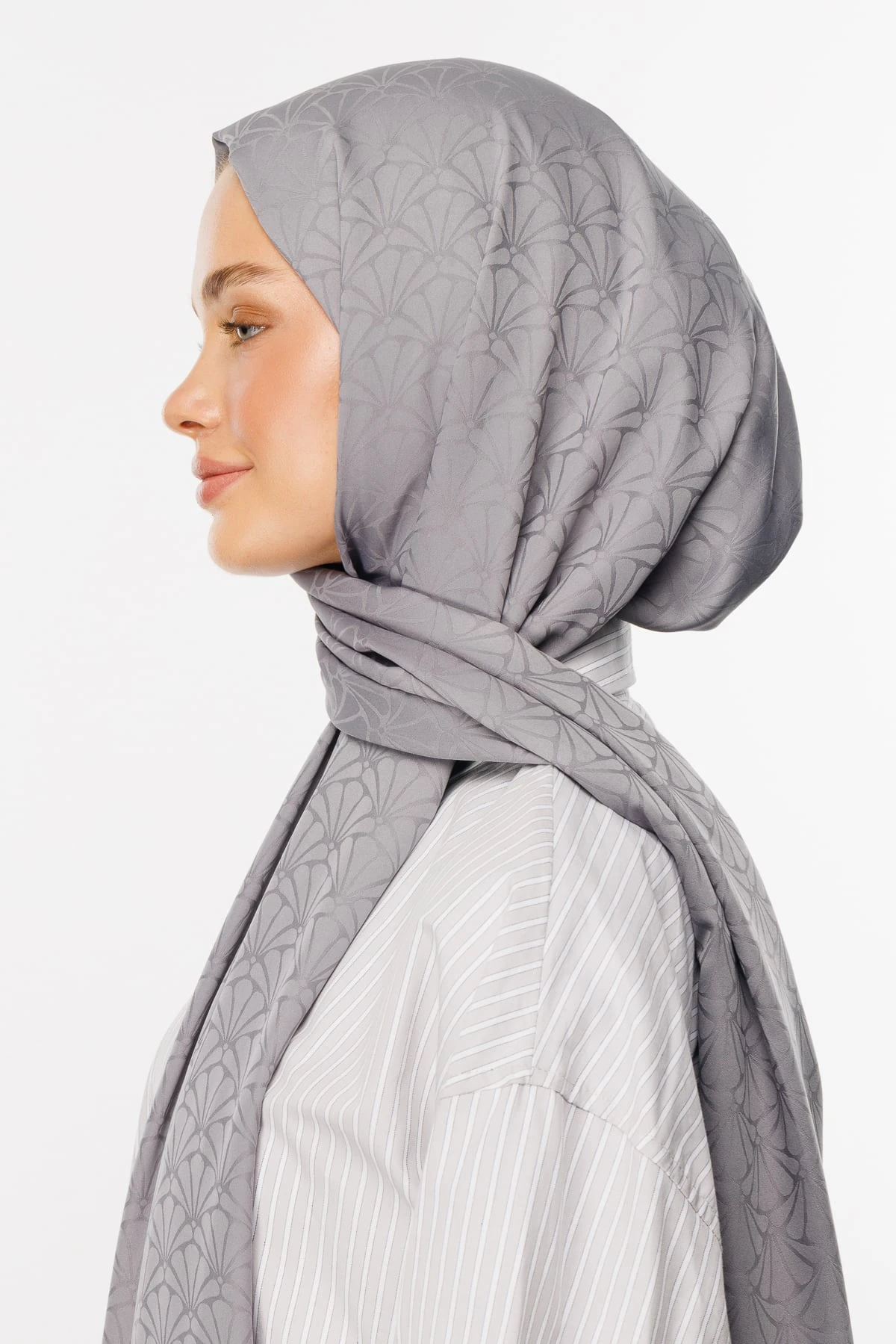 Toptan Lotus Desen İpeksi Jakar Şal - Gri