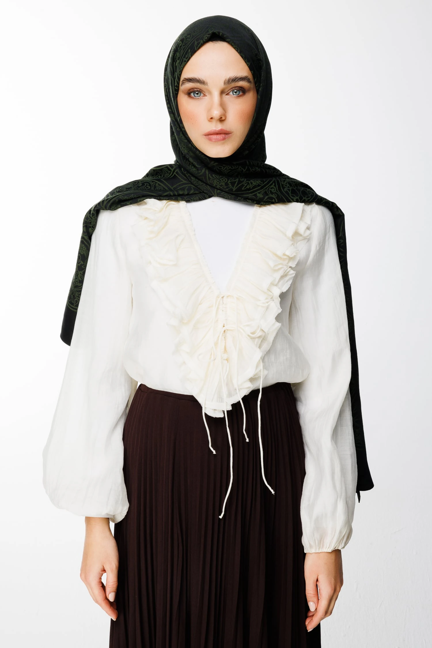 Morocco Pattern Double-Sided Shawl - Black-Khaki