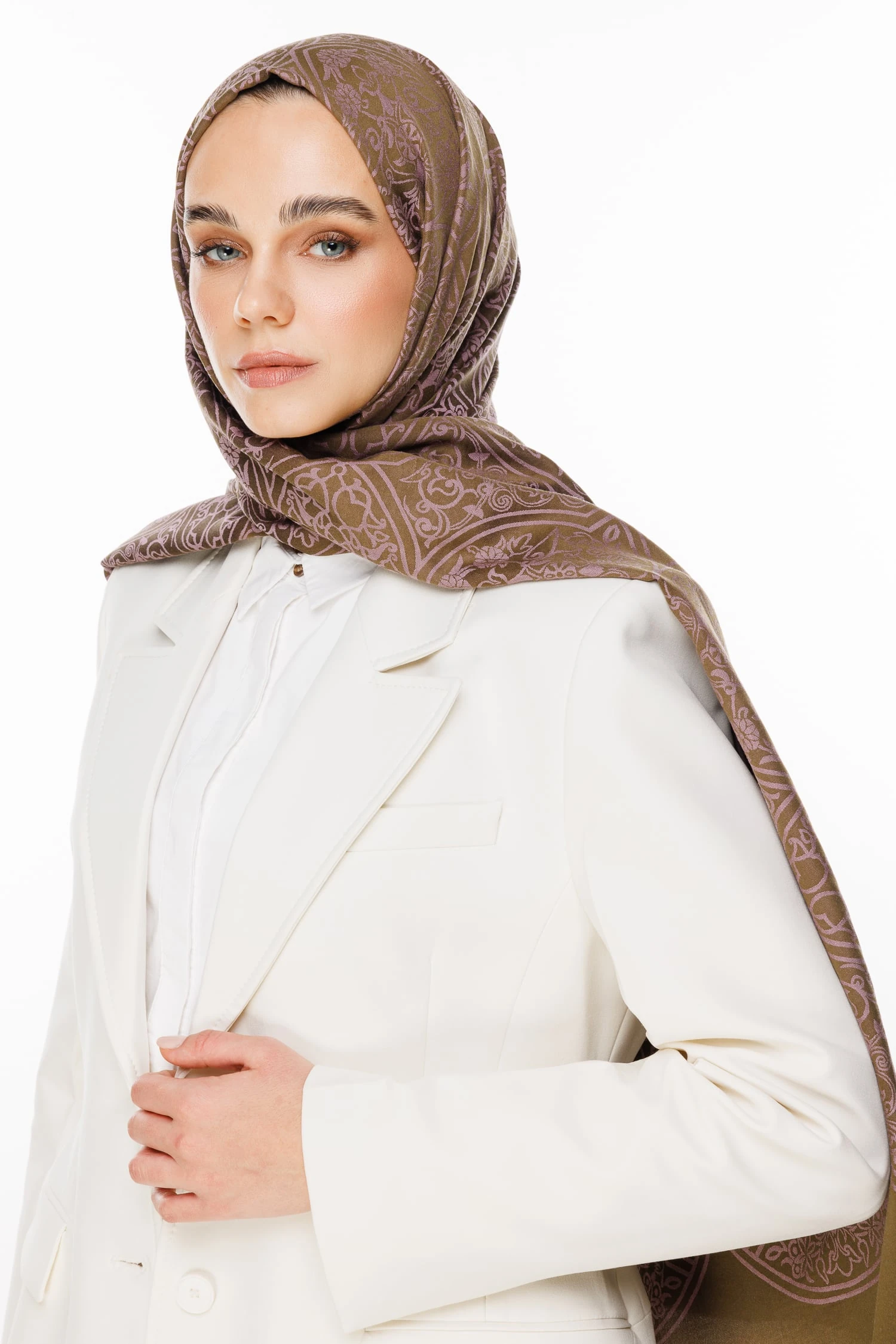 Toptan Morocco Desen Çift Taraflı Şal - Koyu Haki-Koyu Gül Kurusu