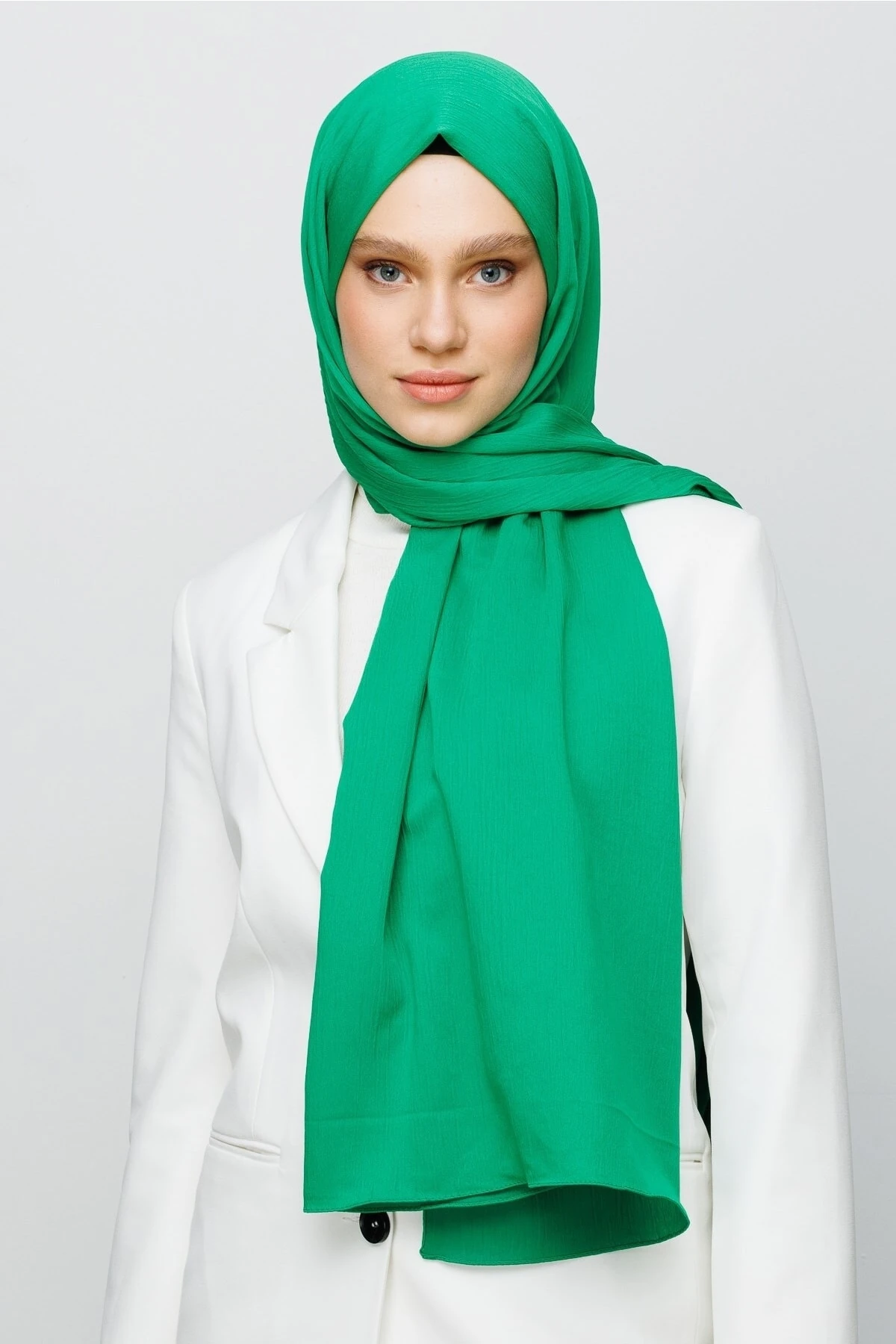 Toptan Krinkıl Medine İpeği Şal - Benetton Yeşili