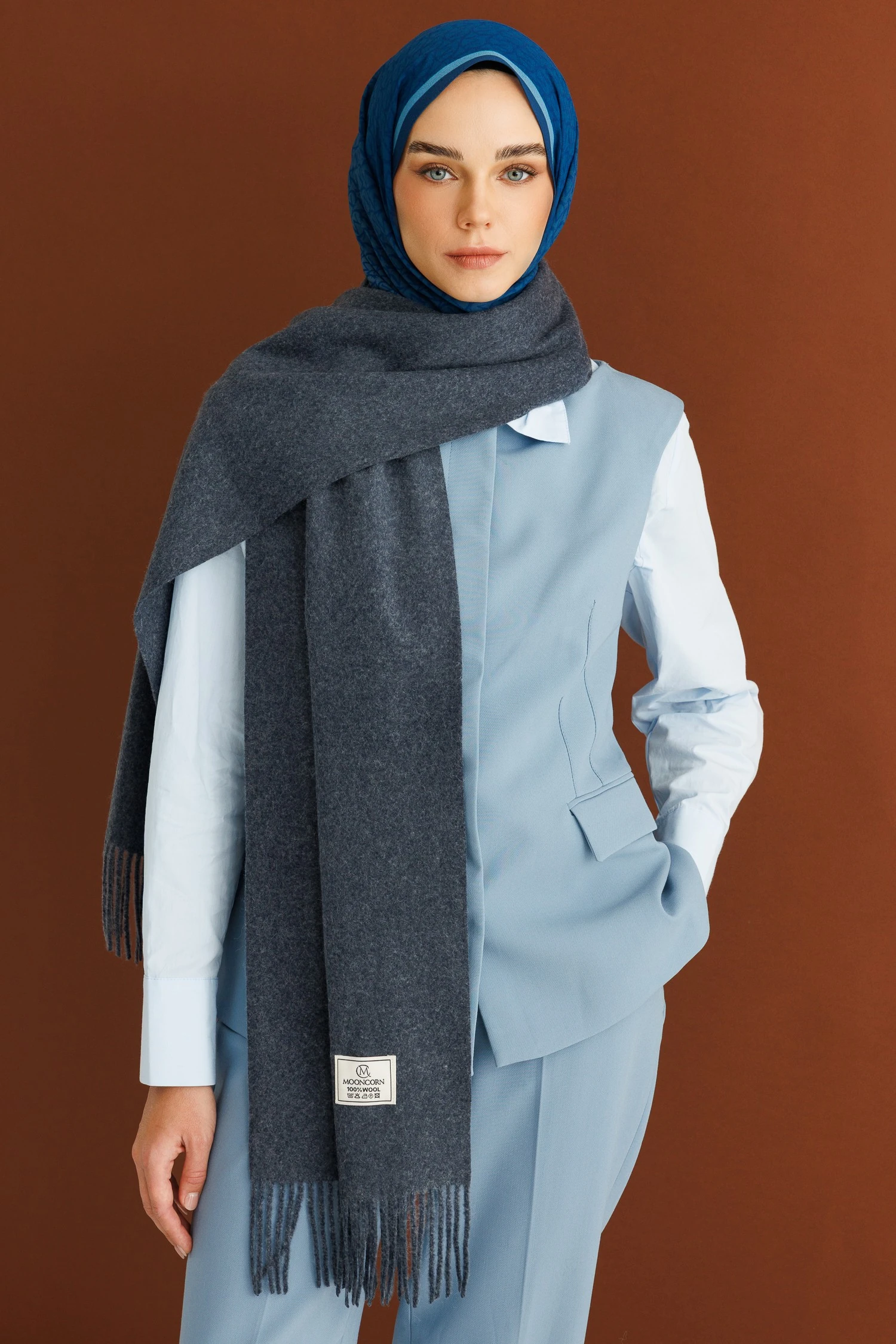 Wholesale Monogram Hebei Silk Shawl - Indigo