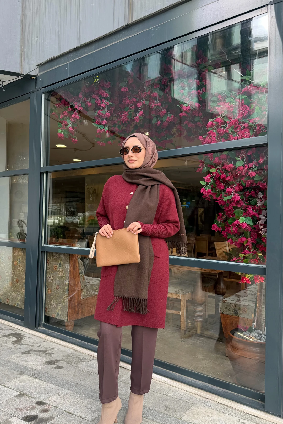 Toptan Çift Taraflı Yün Atkı - Acı Kahve Kiremit