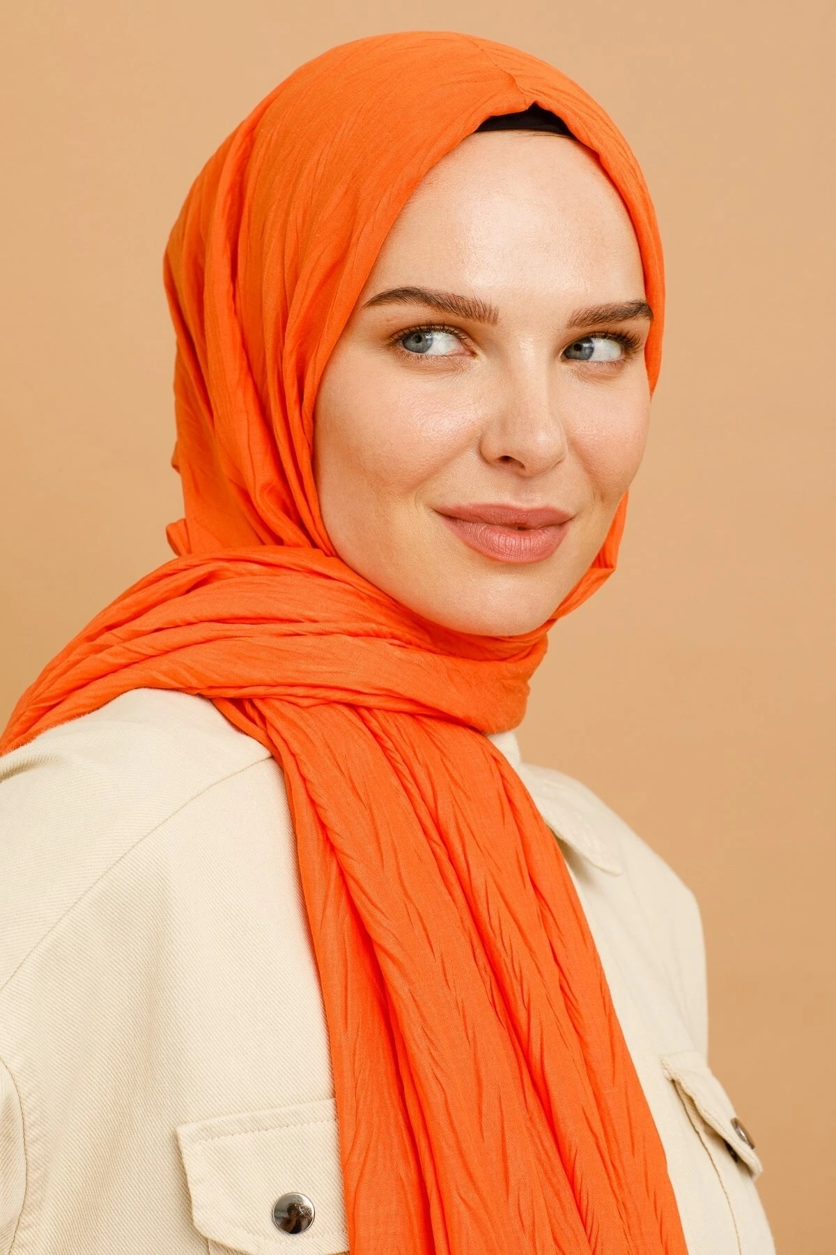 Pleated Bamboo Shawl - Orange