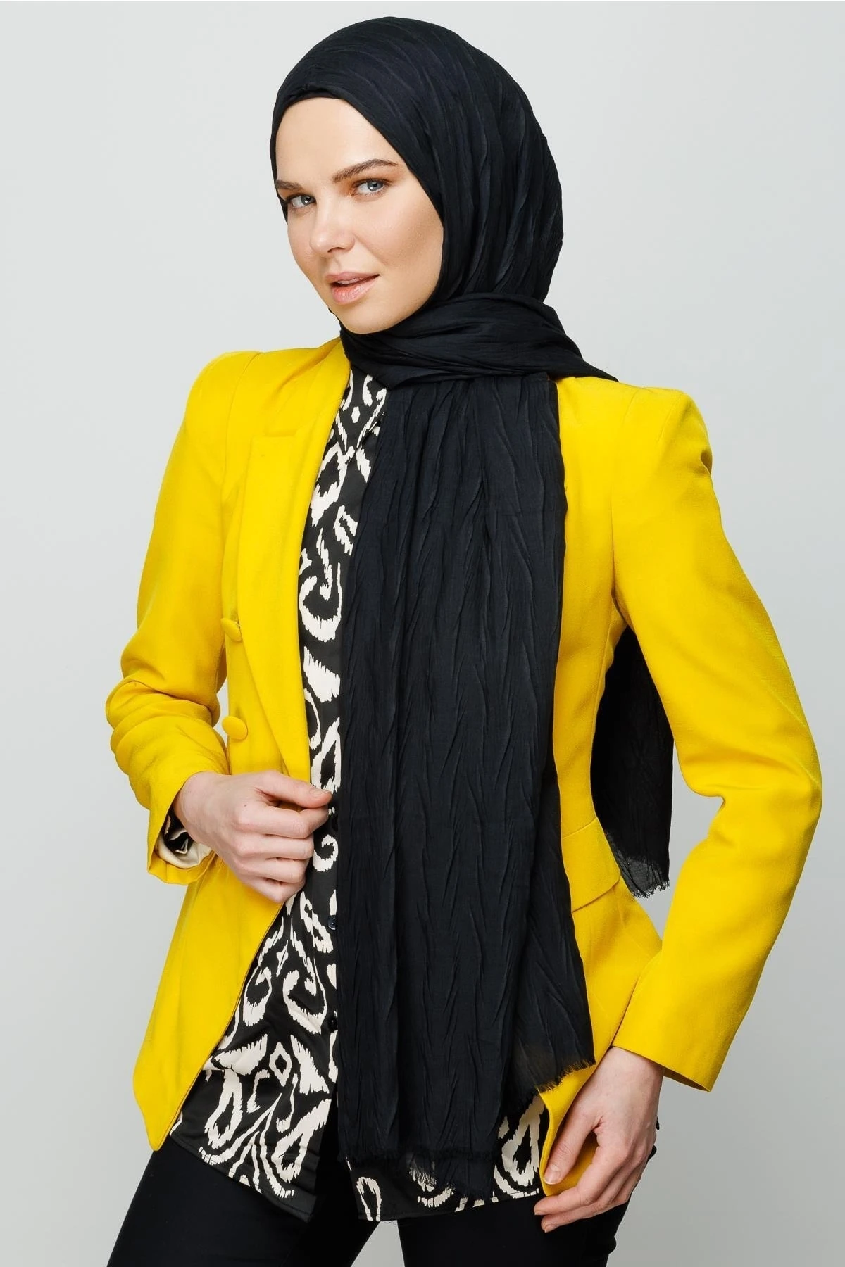 Toptan Piliseli Bambu Şal - Siyah