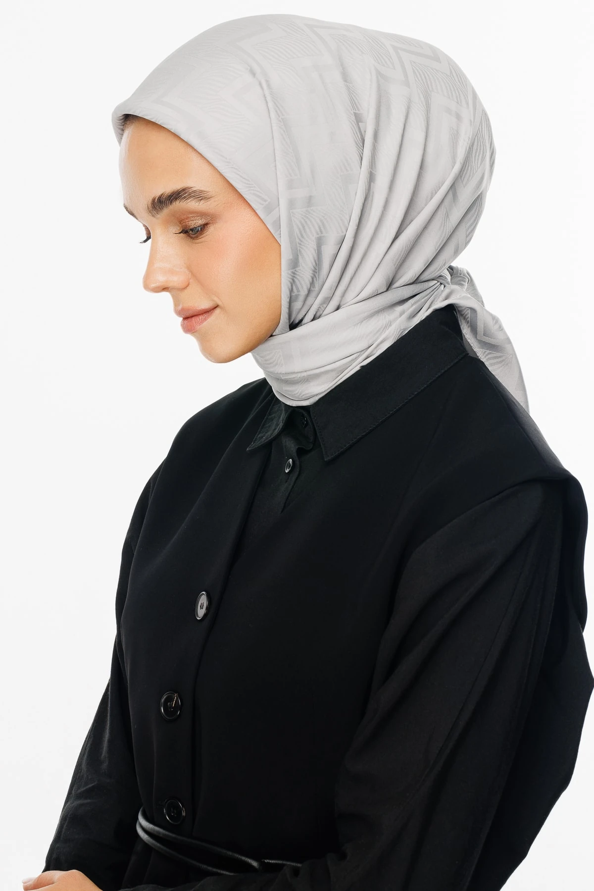 Viora Pattern Silky Jacquard Scarf - Silver