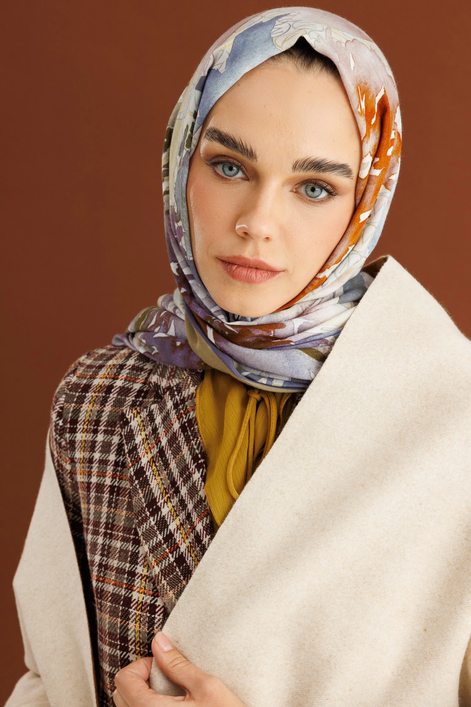 Toptan Çift Taraflı Yün Atkı - Hardal Krem